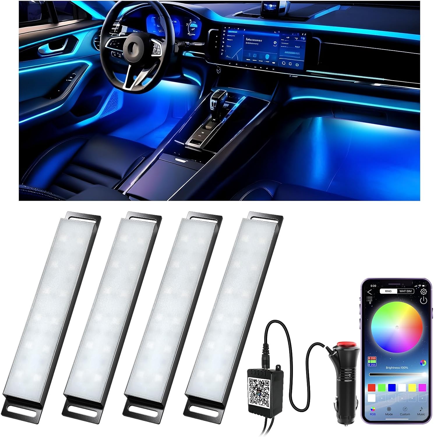 Honalia Car LED Lights Interior, Ambient Lighting Car with Smart APP Control, Multicolor Interior LED Lights with Music Mode for Truck Jeep SUV, DC 12V Honalia Car LED Lights Interior, Ambient Lighting Car with Smart APP Control, Multicolor Interior LED Lights with Music Mode for Truck Jeep SUV, DC 12V