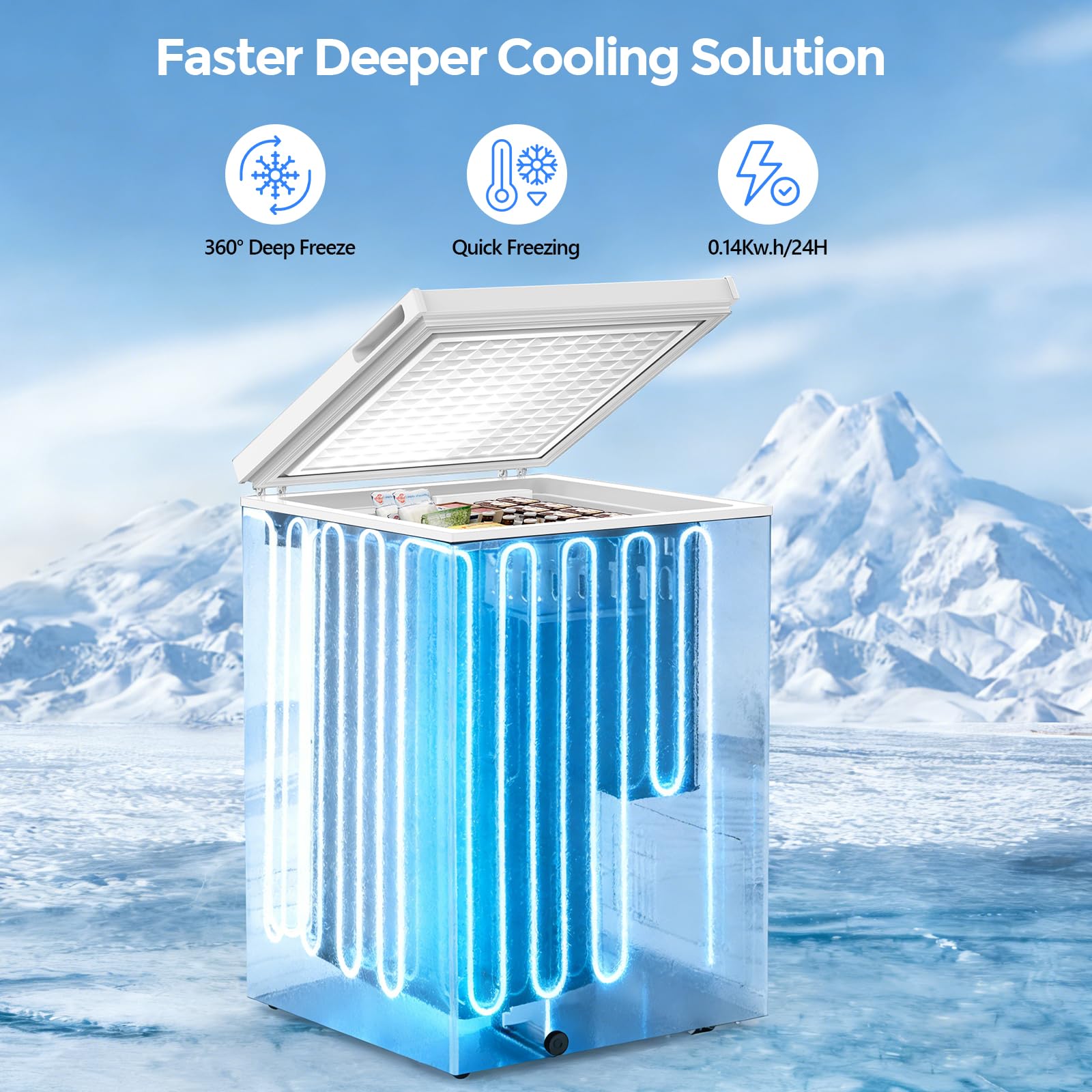 Cowsar 3.5 Cu.Ft Chest Freezer, 14℉ To -40℉ Ultra-Low Temperature Deep Freezer With 2 Removable Stainless Steel Baskets, Electronic Control, 7 Level Adjustable Thermostat on Fridge.com - View 3