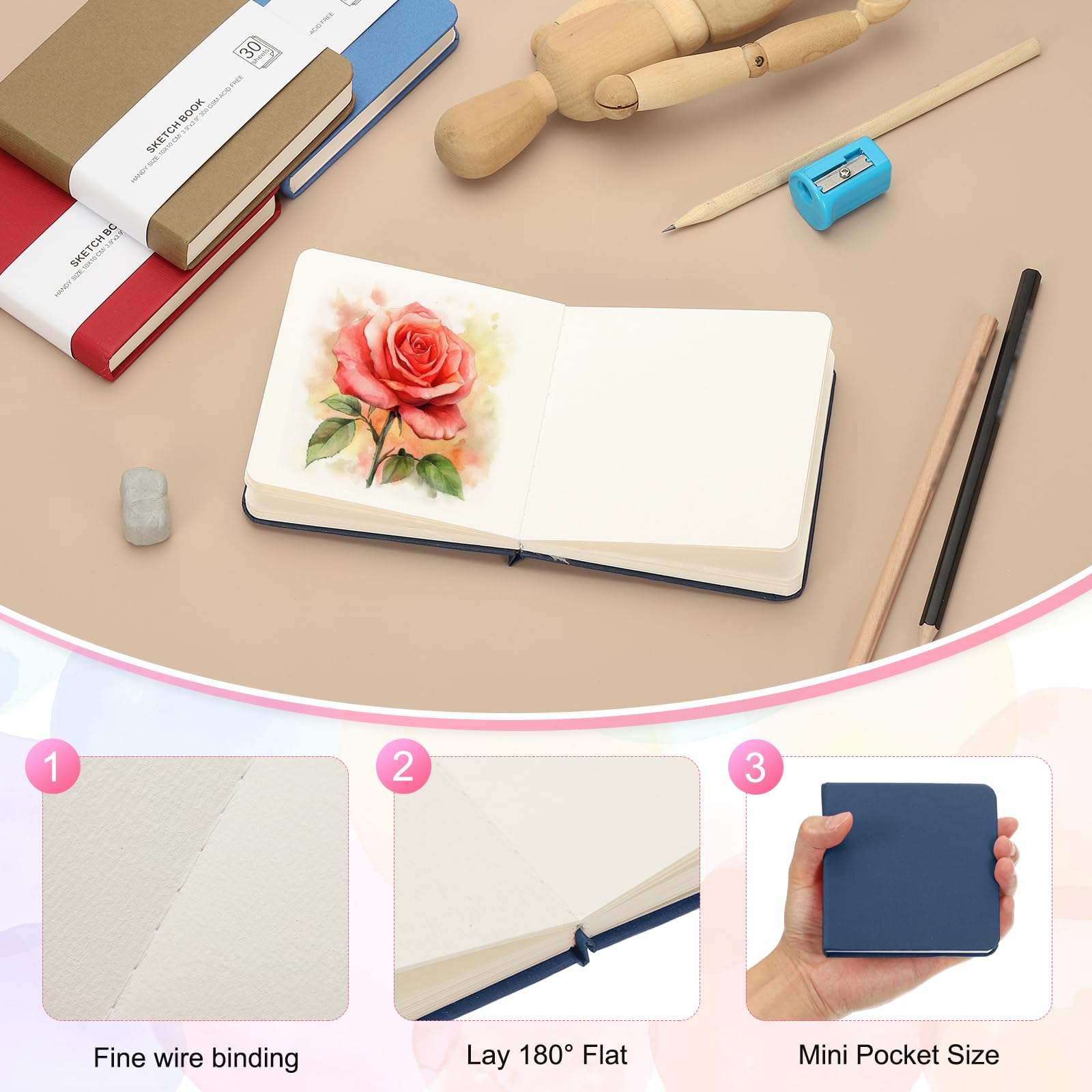 PATIKIL 4x4" Watercolor Paper Sketchbook - Image 3