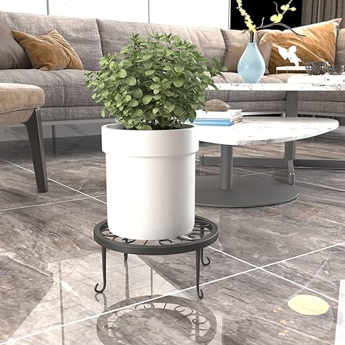 Miniatura 5 de TYZ Juego de 3 soportes de metal para plantas, negro, 9.4 pulgadas de diámetro, capacidad de carga de 50 libras