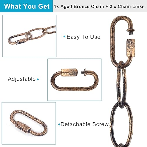 Miniatura 6 de Cadena de araña con acabado de bronce envejecido de 6.5 pies (0.118 in), cadena de metal colgante vintage con un aspecto oxidado falso, extensión de