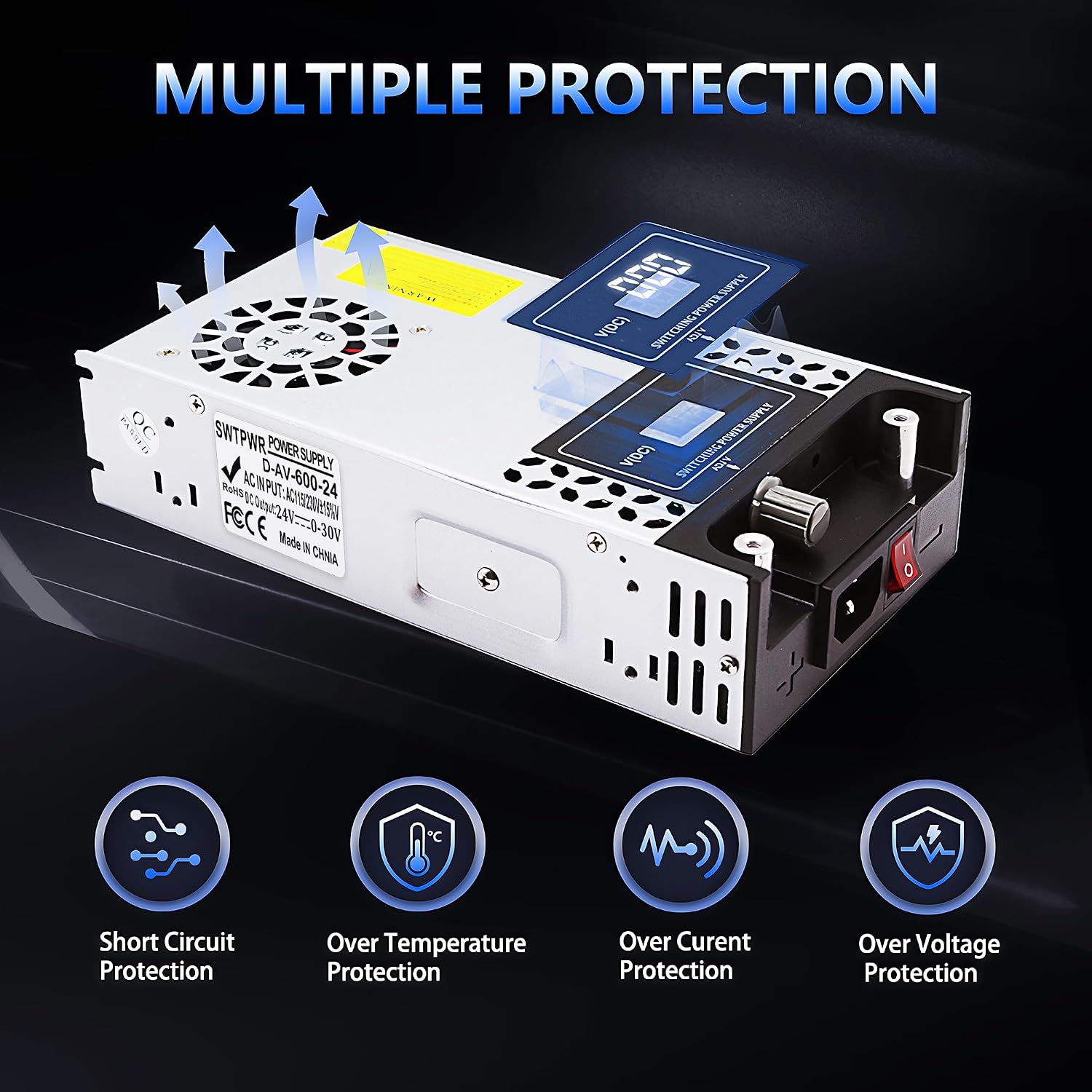Adjustable Power Supply DC 0-24V 600W with LED Display 24V Power Supply Variable AC to DC Converter 110V to 24V Designed for LED Light Car Stereo Automotive Equipment (DC24V-25A-600W)