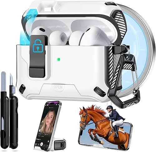 Ekoonpft para AirPods Pro 3 Funda 2025, Diseño de Bloqueo de Seguridad y Soporte Oculto para Teléfono para Funda de Apple AirPods Pro 3ª Generación