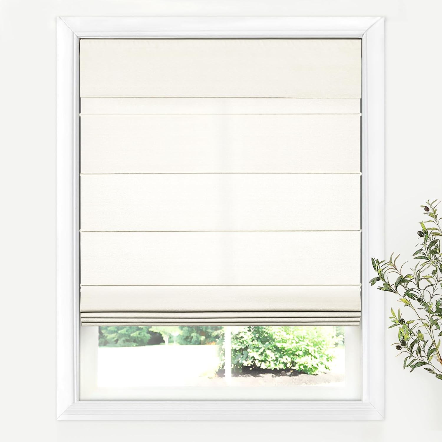 LazBlinds Cordless Roman Shades for Windows, Light Filtering Thermal Insulated Window Blinds, Lightweight Fabric Blinds for Indoor Windows, 20" W x 60" H, Ivory