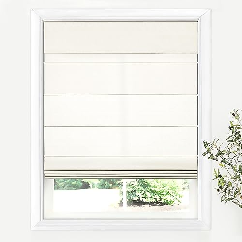 LazBlinds Cordless Roman Shades for Windows, Light Filtering Thermal Insulated Window Blinds, Lightweight Fabric Blinds for Indoor Windows, 34.5" W x 48" H, Ivory