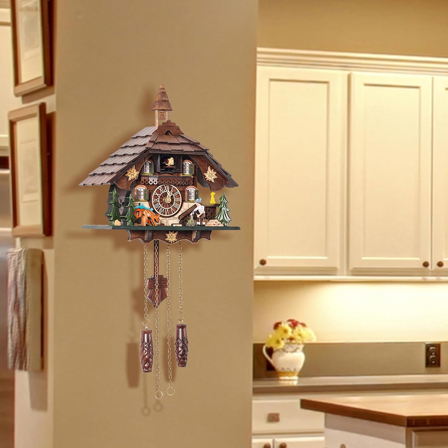 Cuckoo Clock Wall Art, 12 Melodies, Volume Control, Night Mode, Germany Style Black Forest Retro Handcrafted Wooden Chalet, Traditional Rustic Home Decor, Gift for Family (10.5" x 23" | Cuckoo Only)