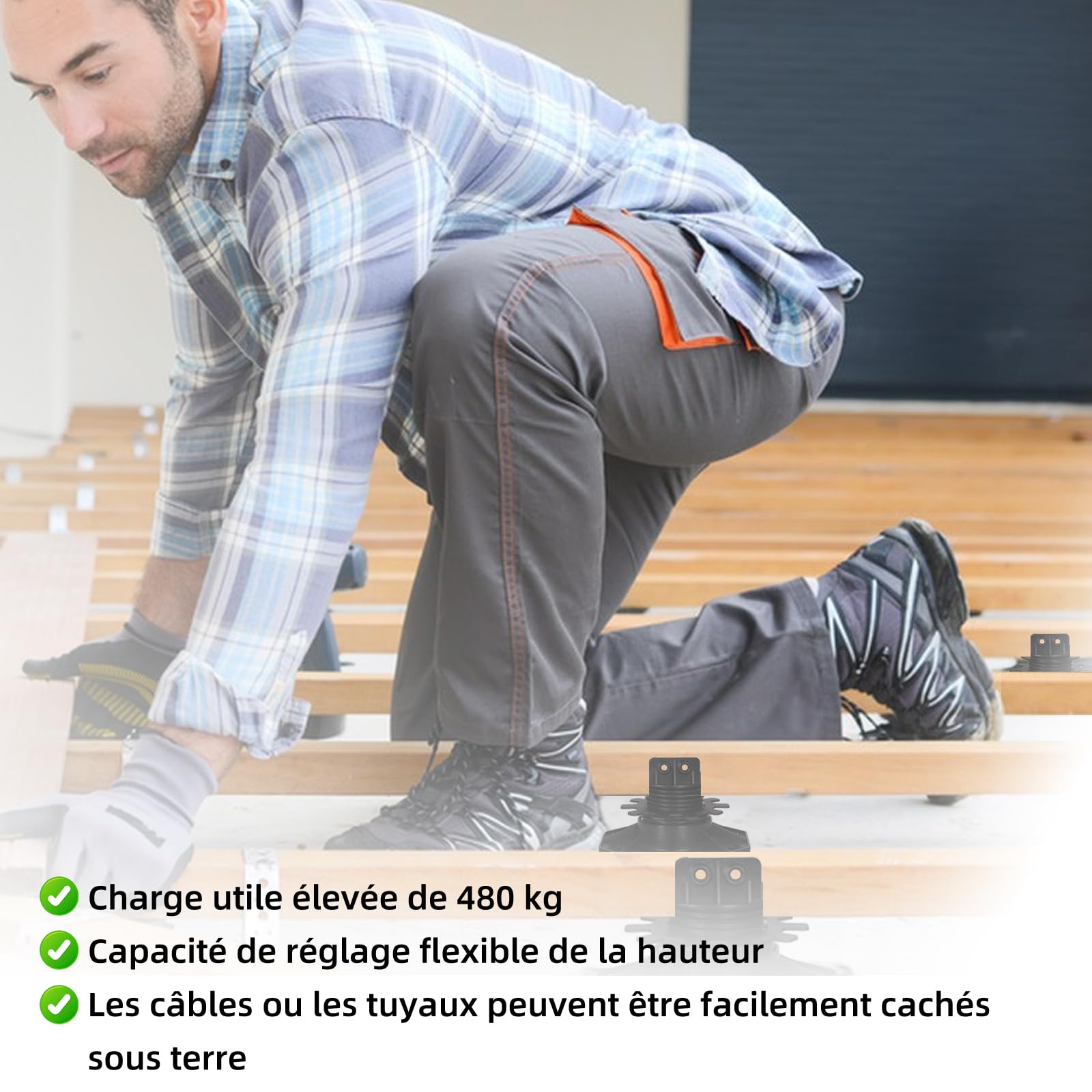 Lot de 24 Plots Terrasse Réglable, Plot Terrasse Dalle Réglage Hauteur, Plot Terrasse pour Projets de Bricolage en Bois, WPC & Aluminium (30 à 60 mm)