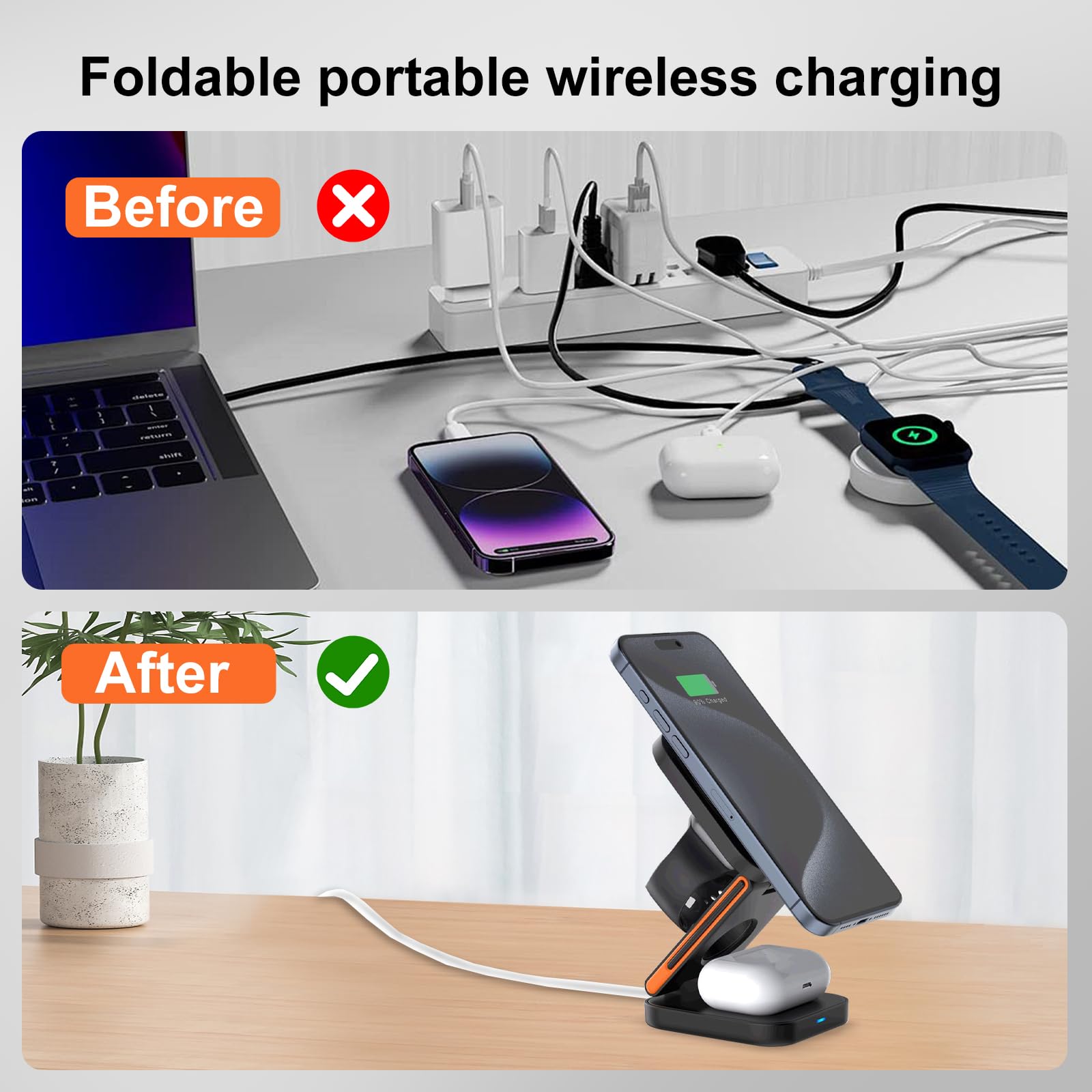 Chargeur Induction 3 en 1 pour Apple Watch iPhone AirPods, Station De
