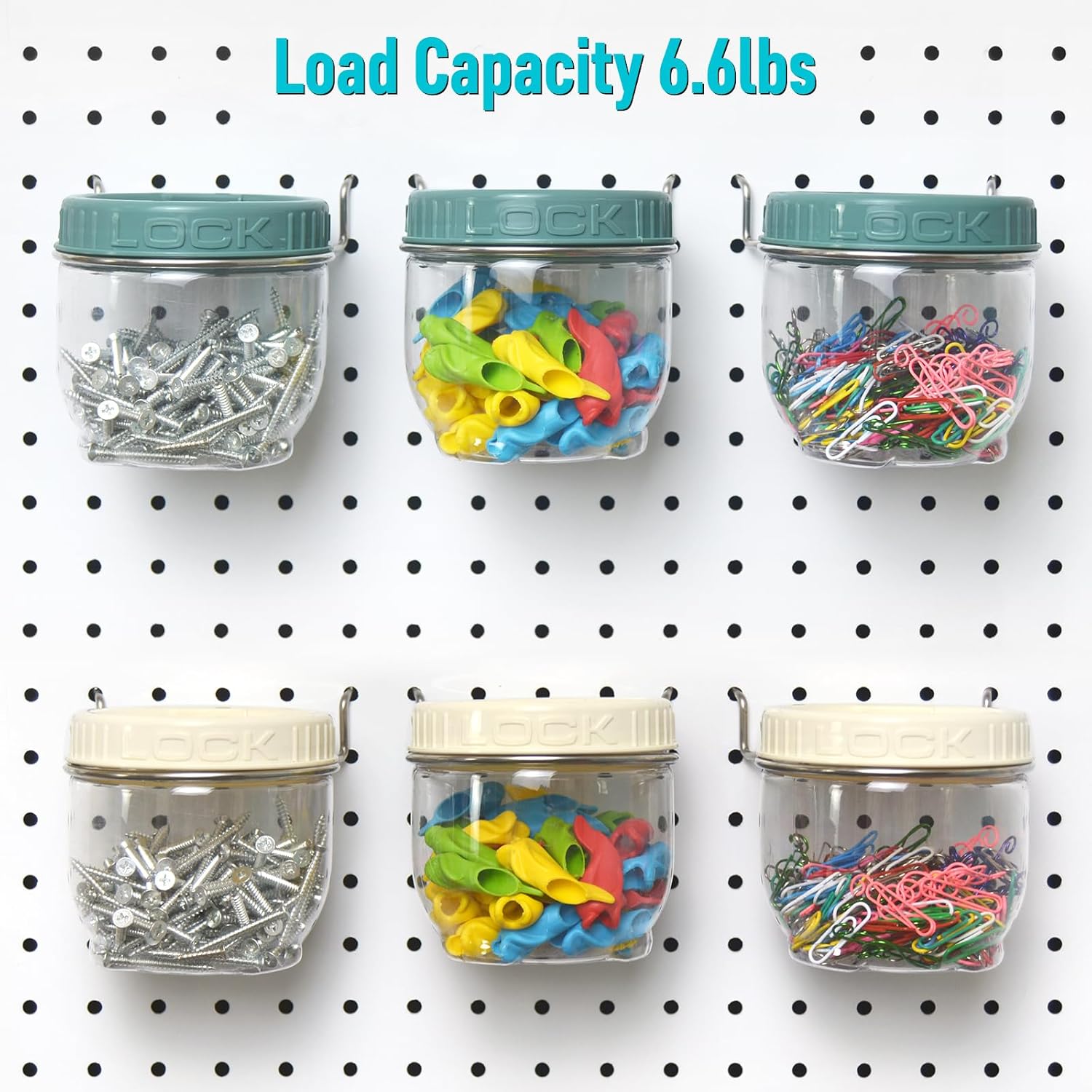 Peg Board Organizer Jars, 3 Pack Large Clear Containers wtih Lid (Green) | Transparent, 500ML, 1/8" 1/4" Pegboard Organizer Accessories, Parts Storage for Beads Clips Metal Hardware Sewing Supplies