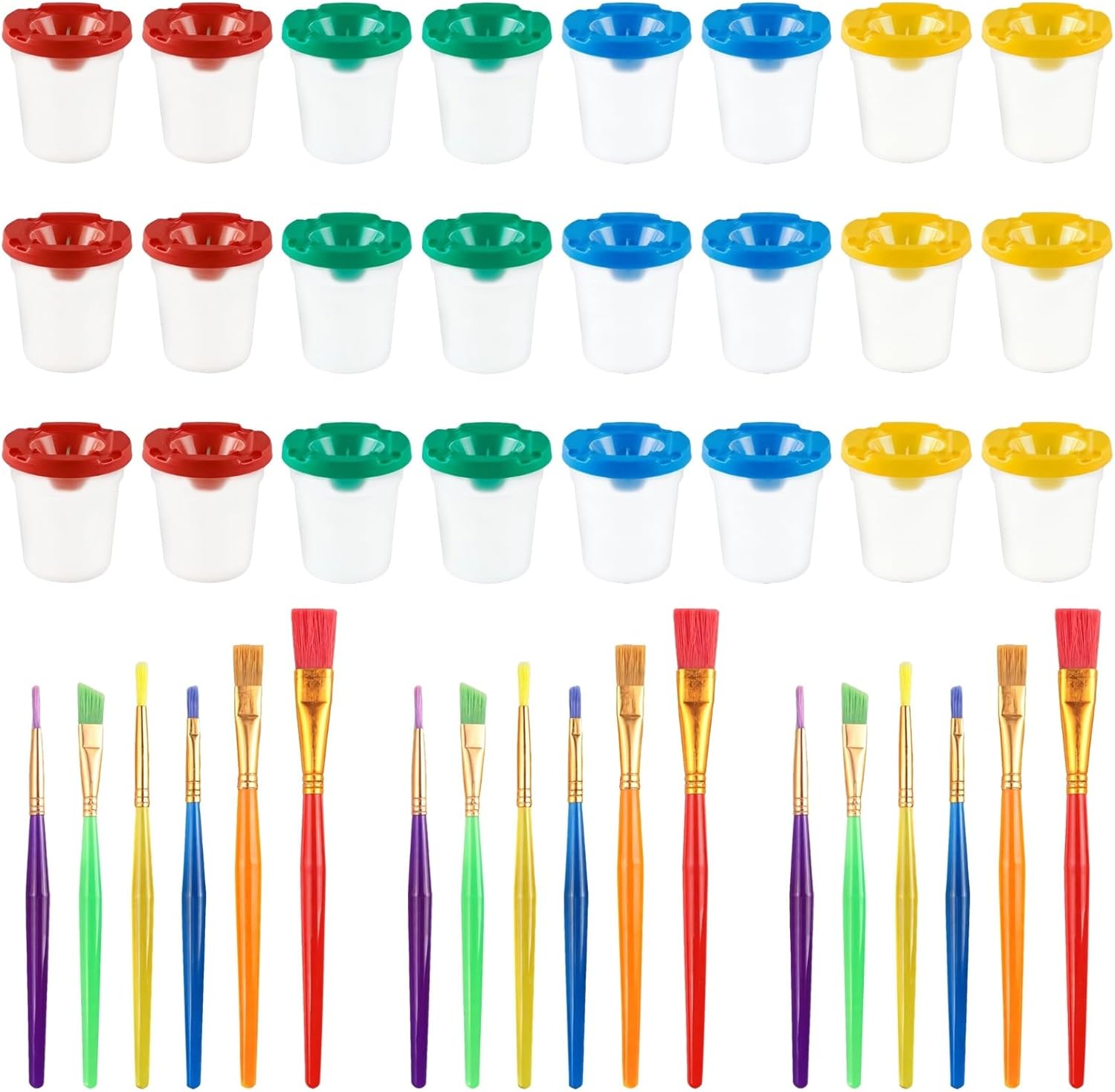 Bosreroy Paint 8 Cups Set with Lids Minds Little for, Design No Spill, Brushes 6 and Cups Colorful of, Easy Plastic Clean Containers Paint for Art, Toddlers Classes, Home Parties