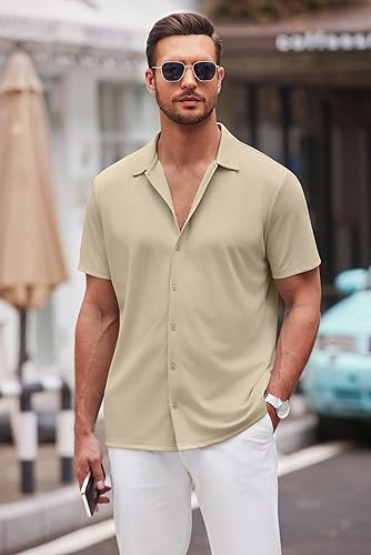 Miniatura 5 de COOFANDY Camisa casual con botones para hombre, manga corta, sin arrugas, camisa de verano
