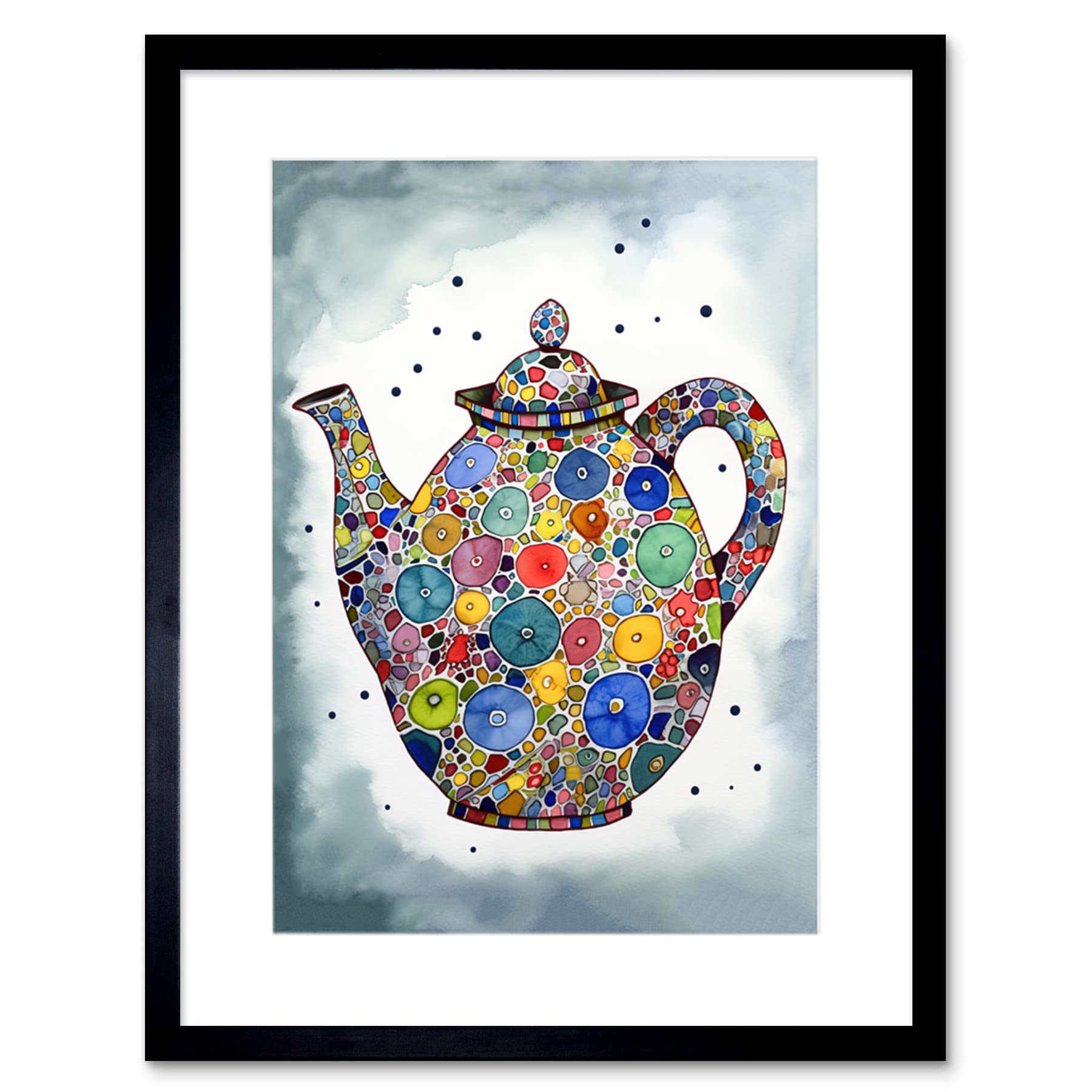 Artery8 Colourful Teapot Folk Art Kitchen Artwork Framed Print Wall Art 9X7 Inch