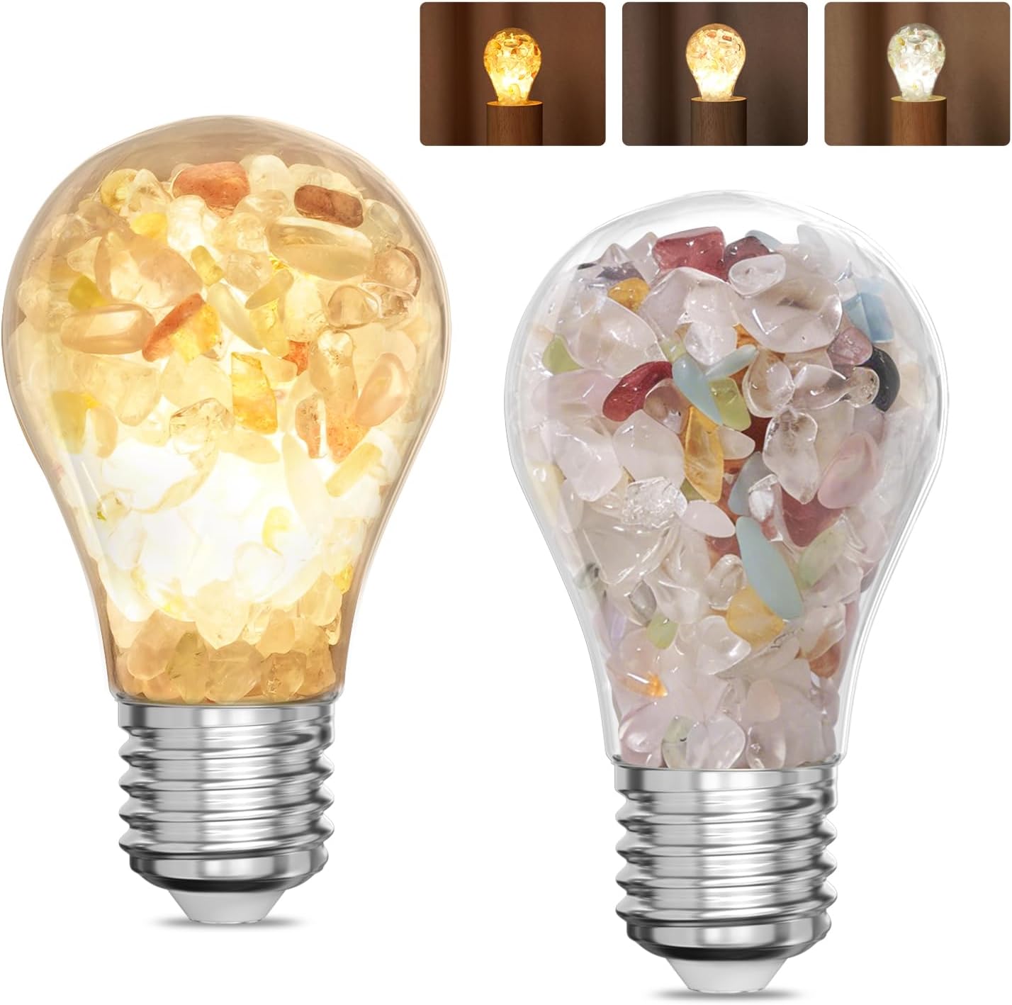LED Bulbs 5W A19 E26 LED Bulbs 2700K/4000K/6000K Healing Crystal Stone Light Bulbs Non-Dimmable for Sleep/Ambient/Relaxation/Reading Lighting, Table Lamp, Chandeliers, DIY Lamp -2pack