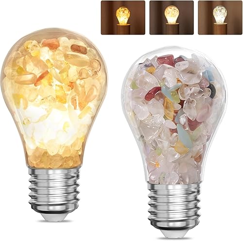 Bombillas LED A19 de piedra de cristal curativo, bombillas LED E26 de 5 W, 3CCT 2700 K4000 K6000 K, bombilla única no regulable, AC110-130 V para