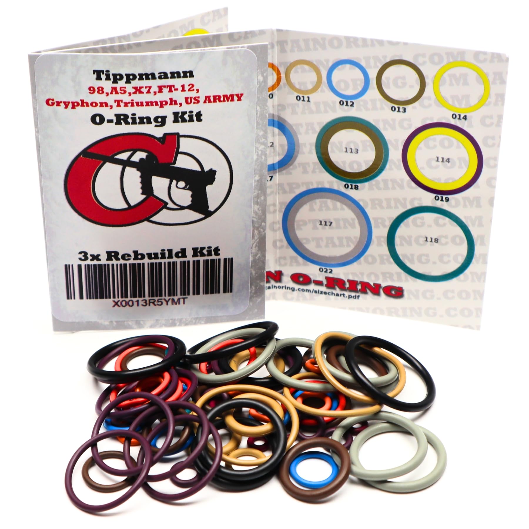 Tippmann 98, A5, X7, FT-12, Gryphon, Triumph, US ARMY - Color Coded 3x Oring Rebuild Kit