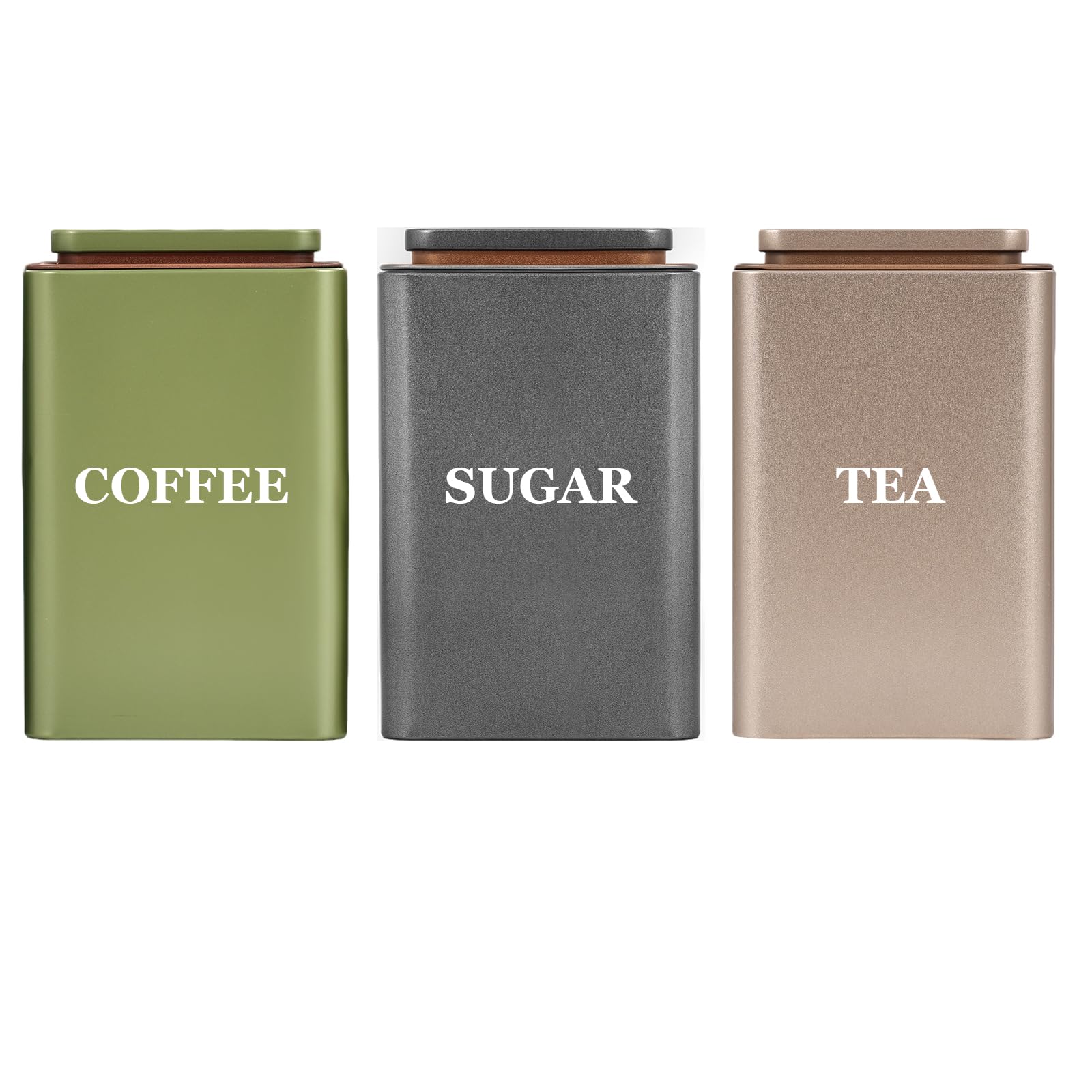 Bayseun Tea Coffee Sugar Canisters, Set of 3 Tea Coffee and Sugar Canisters for Home, Easy Open & Airtight Lids, Tin Caddy, Kitchen Storage Jars, Decorative Stainless Tins, 3 Mixed color
