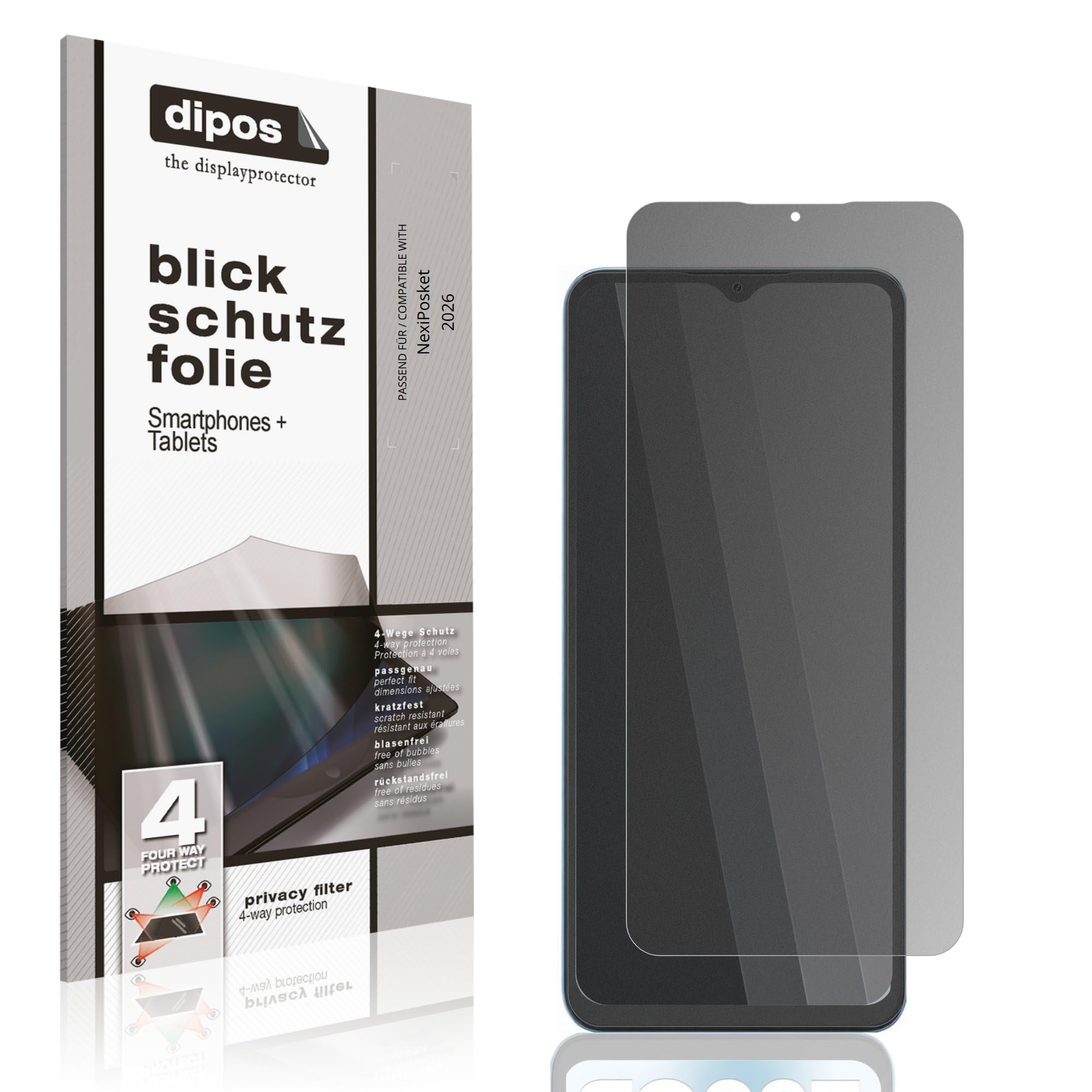 dipos Protection écran anti-espion pour NexiPosket 2026 | Film mat, filtre de confidentialité 4 directions, sur mesure, anti-rayures, sans bulles, adhésion sans colle