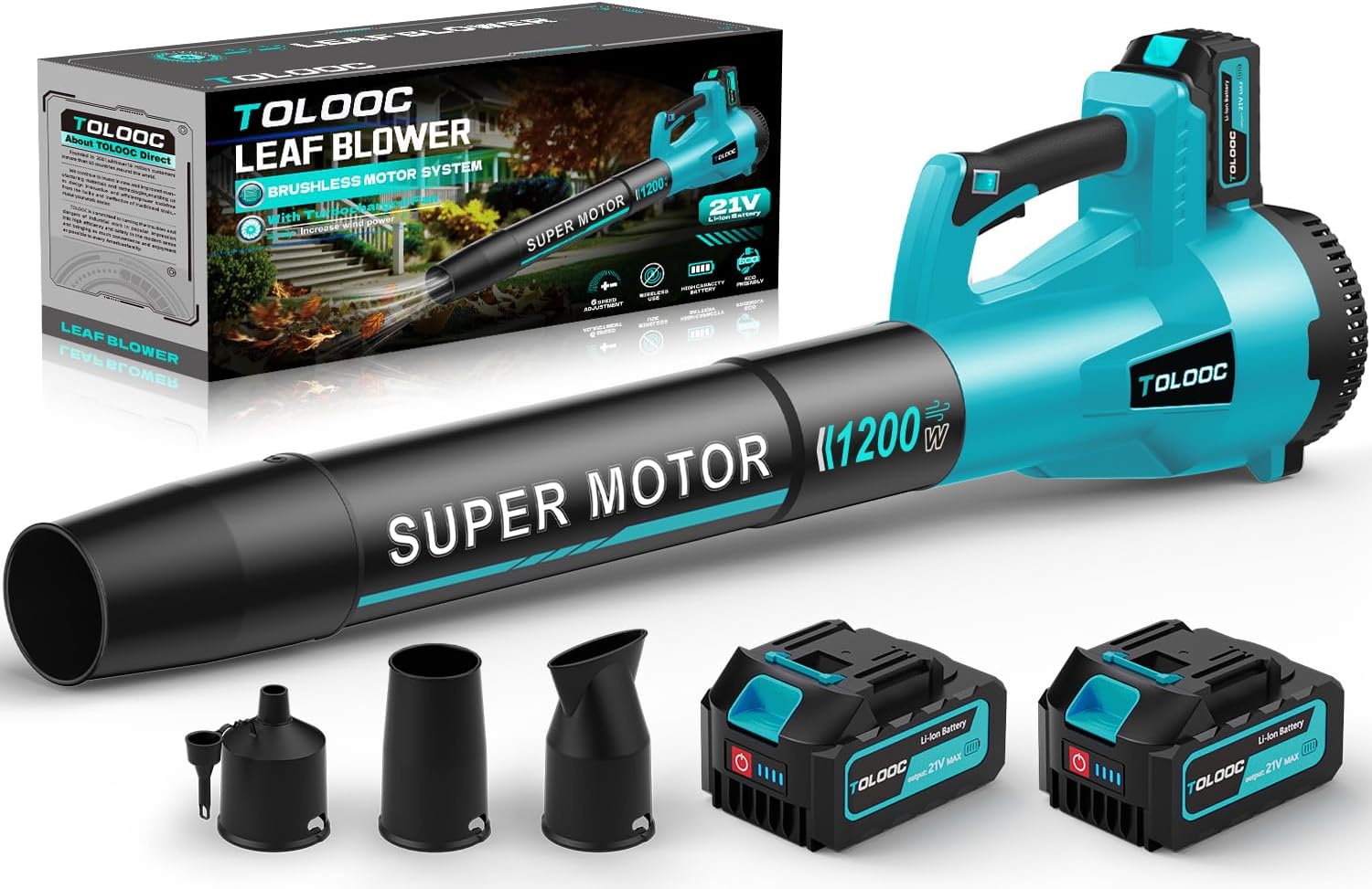 Leaf Blower Cordless, 735 CFM Brushless Electric Blower with 2 X 5.0Ah Battery, 6 Speed Levels, Lightweight Battery Leaf Blower for Lawn Care, Garden, Yard, Patio Leaves-Sky Blue