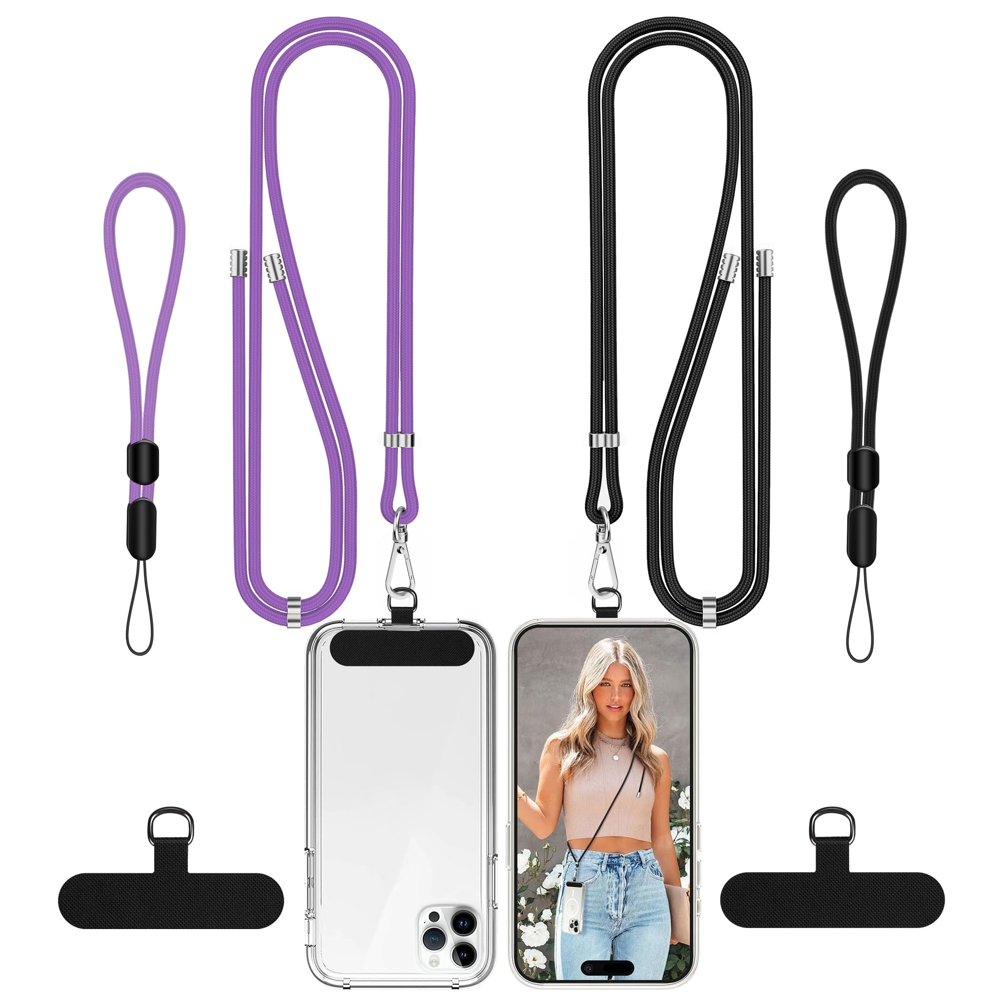 COCASES Phone Lanyard Crossbody 2 Pack Adjustable Anti-Theft Phone Strap Crossbody and 2 Pack Wrist Strap for Neck Strap iphone Lanyard Compatible with Most Mobile Phone-2 Patches — view 10