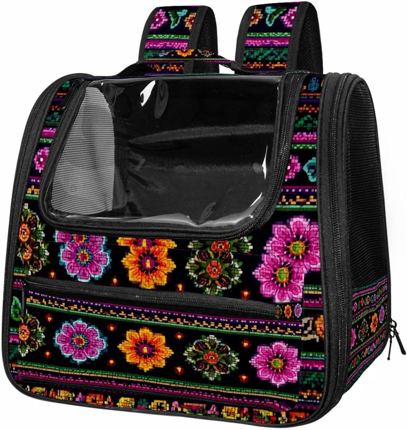 Portable Travel pet Backpack Carrier Hamster Bag Small Dog cat Carrier Breathable Hang Bag, Motifs African Boho Paisley Floral (47)