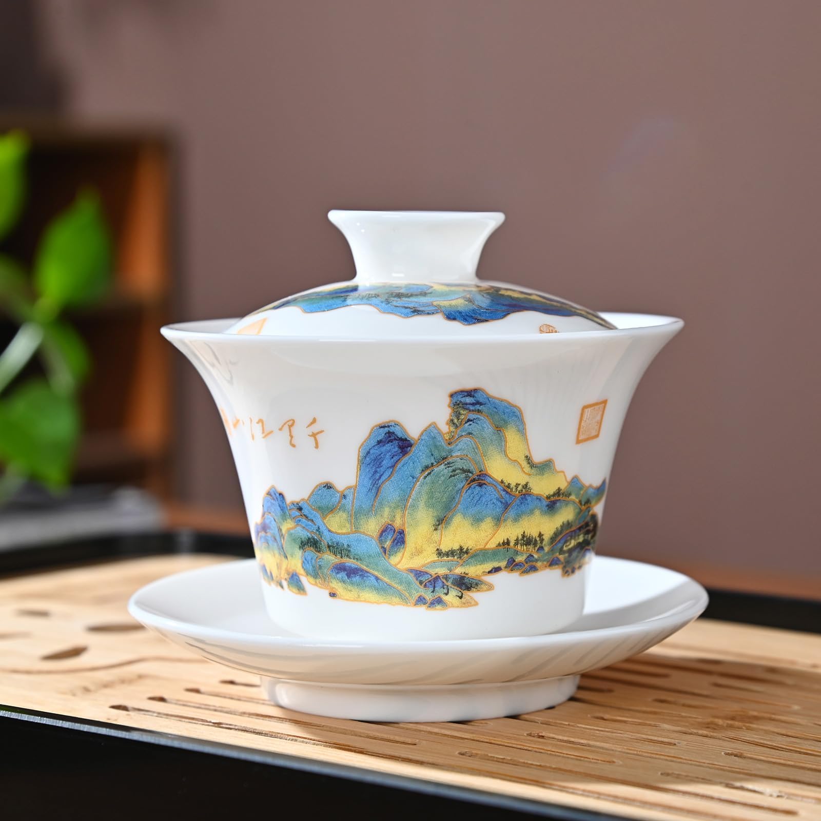 Chinesisches Teeset Traditionelles Chinesisches Kung-Fu-Teeset für Erwachsene, Gaiwan Teeset mit 6 Tassen (QLJS Gaiwan6)