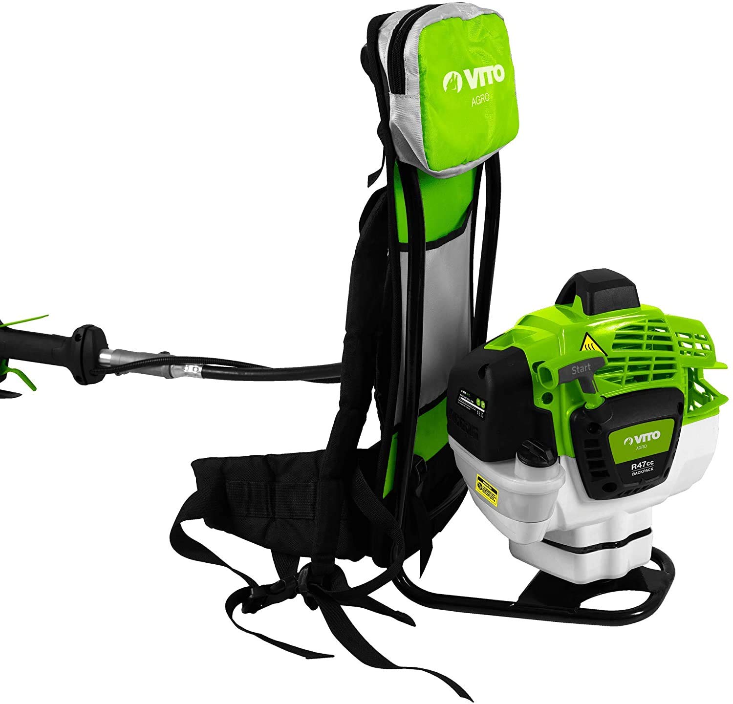 VITO - Débroussailleuse Thermique 47cm³ Coupe 25cm + Lame et fil nylon Réservoir 1L Autonomie 1h30 port dorsal
