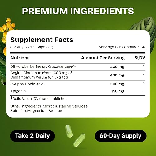 Miniatura 6 de Suplemento de Dihidroberberina HealMeal - Berberina Deshidro Orgánica - Suplemento Súper Berberina con Canela de Ceilán y Ácido Alfa Lipoico R y