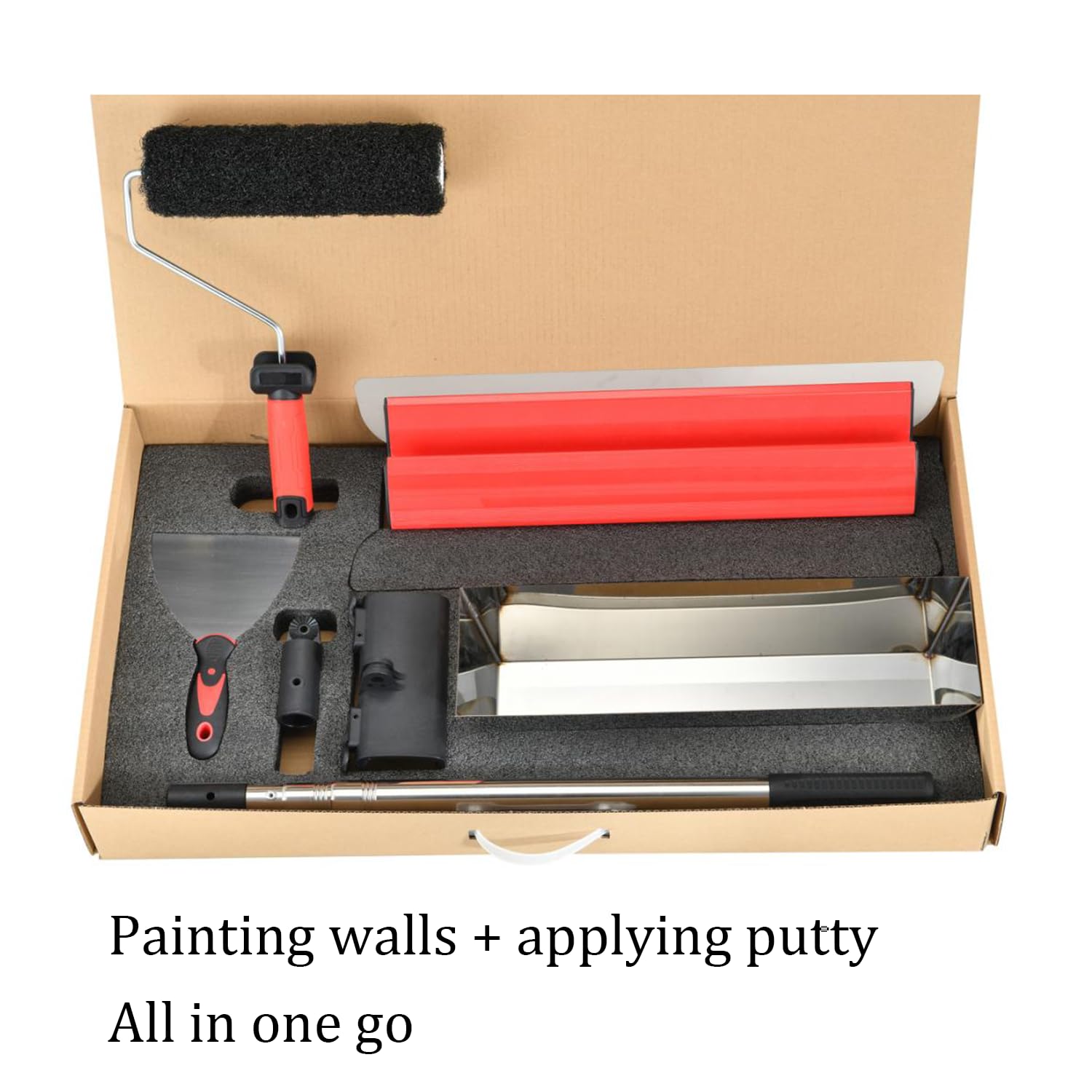 Espátula Pladur Profesional,Juego De Cinco Herramientas Para Enlucido,Hoja De Enlucido De Acero Inoxidable,Pértiga Telescópica De Aluminio De 60-134 Cm,Apto Para Enlucido De Paredes y Techos