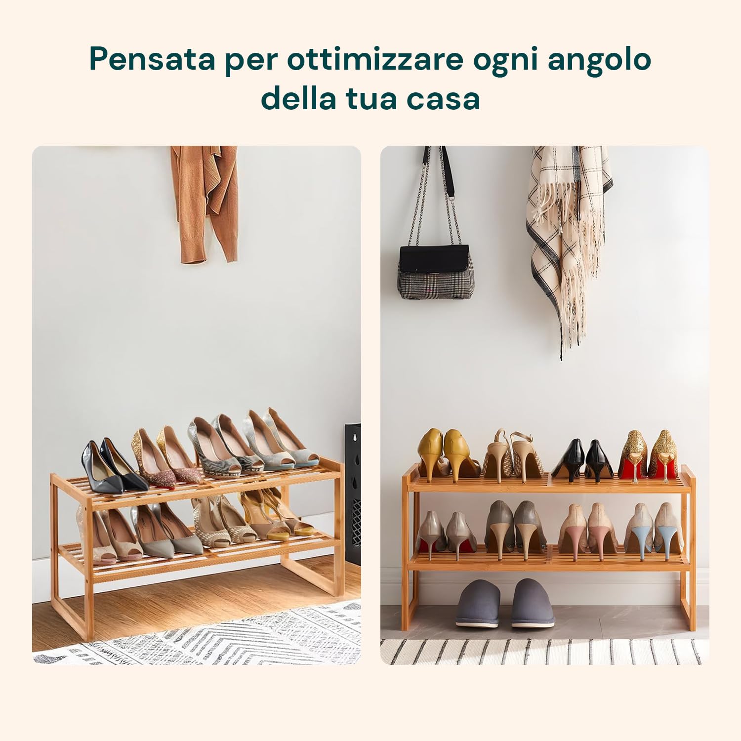 Avilia Scarpiera 2 Ripiani in Bambù 70x27x28cm - Salvaspazio Facile e Rapido da Montare - Ogni Ripiano può Contenere fino a 4 Paia di Scarpe - Ideale per Piccoli Spazi, Corridoi e Ingressi