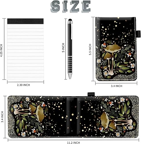 Miniatura 2 de Juego de 4 mini bloc de notas de bolsillo, de piel sintética con purpurina de hongo, soporte para notas con 2 ranuras para tarjetas, 1 lápiz