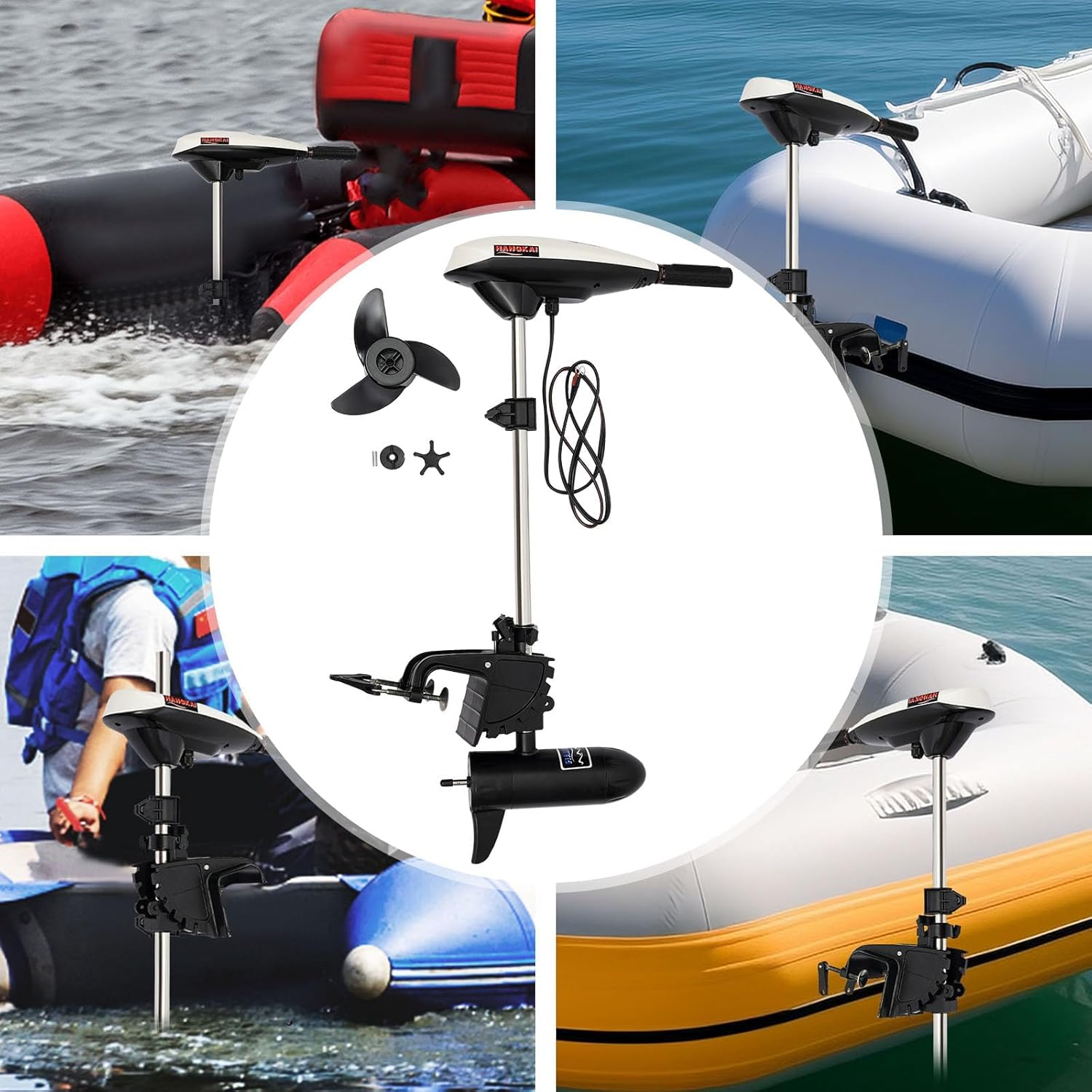 Electric 12V Trolling Motor - 7 Speed 66lbs Thrust Saltwater Transom Mounted Trolling Outboard Motors for Kayak, Jon Boat, Small Boat