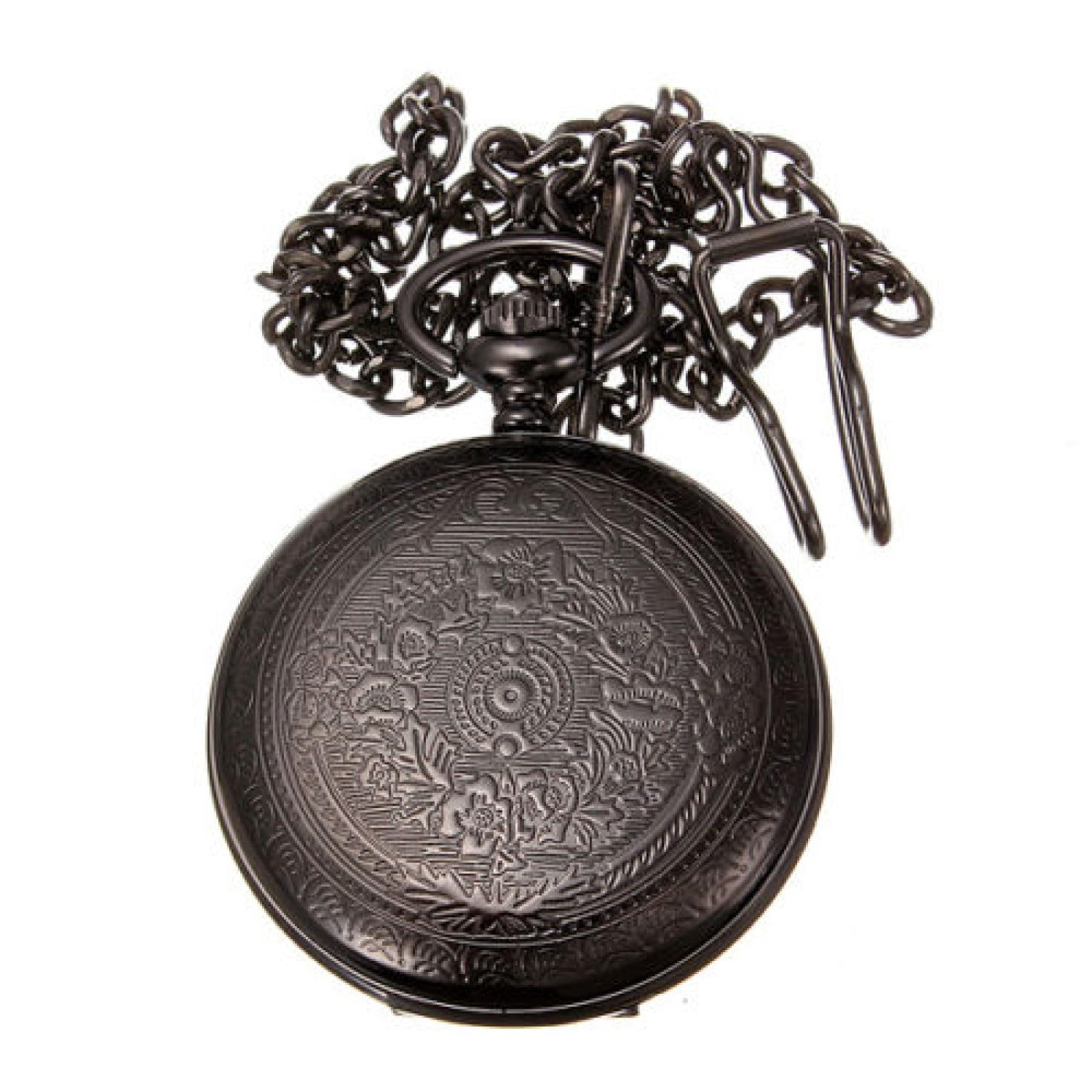Czarny, unisex, modny zegarek kieszonkowy steampunk z rzymskimi cyframi, damski naszyjnik wisiorkiem i łańcuszkiem, prezent