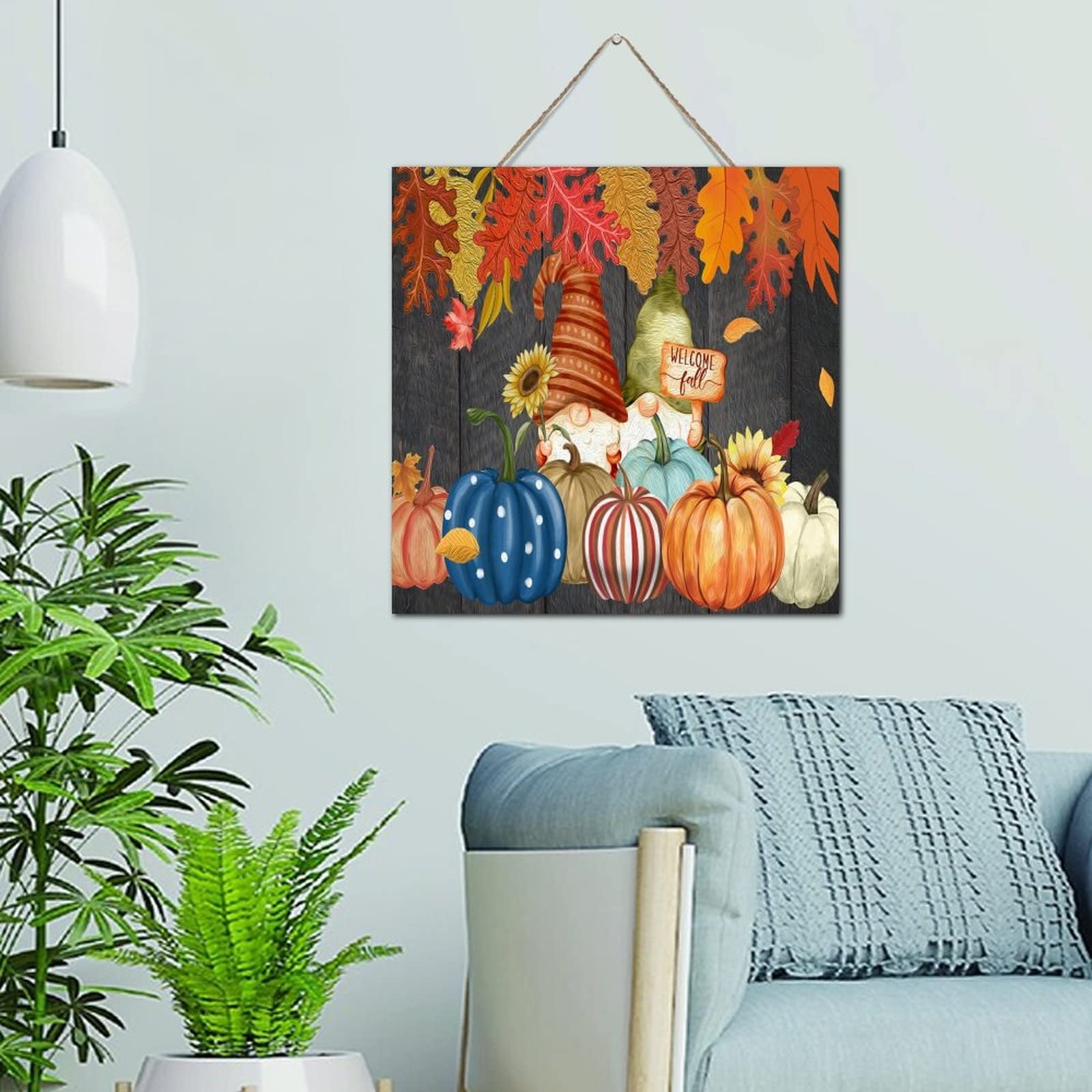 Nains d'automne sur plaque en bois pour réchauffer l'ambiance du salon et de l'entrée