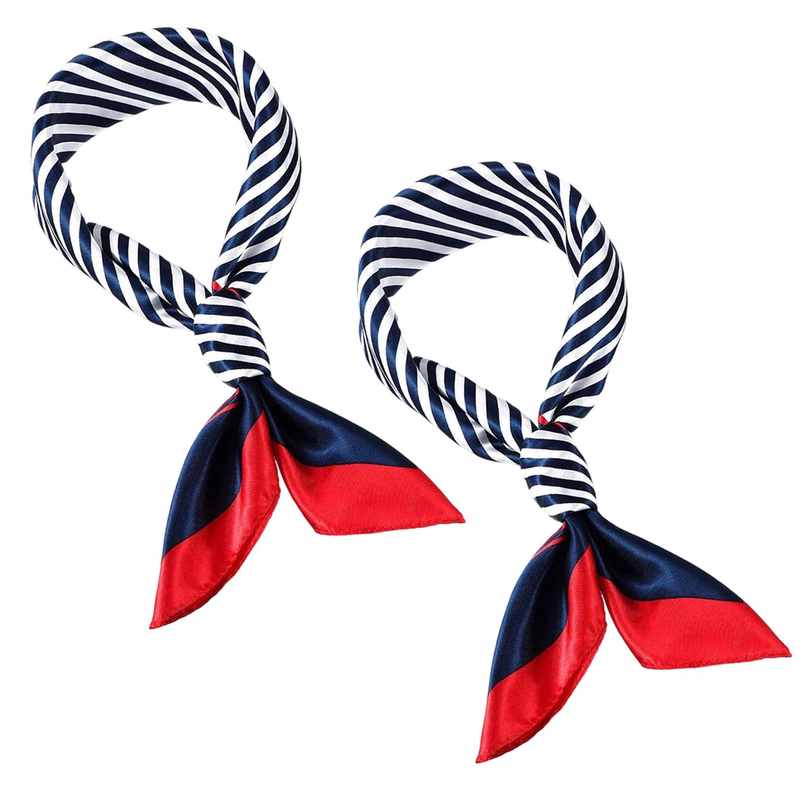 Wsoafvk Unisex Red-Blue 2 Pcs Women's Sailor Neckerchief Scarves, Satin Silk Feel Square Scarves, Red Edge Blue Bar Square Scarf, For Costume, Cosplay, Nautical Theme Parties, Stage Performance