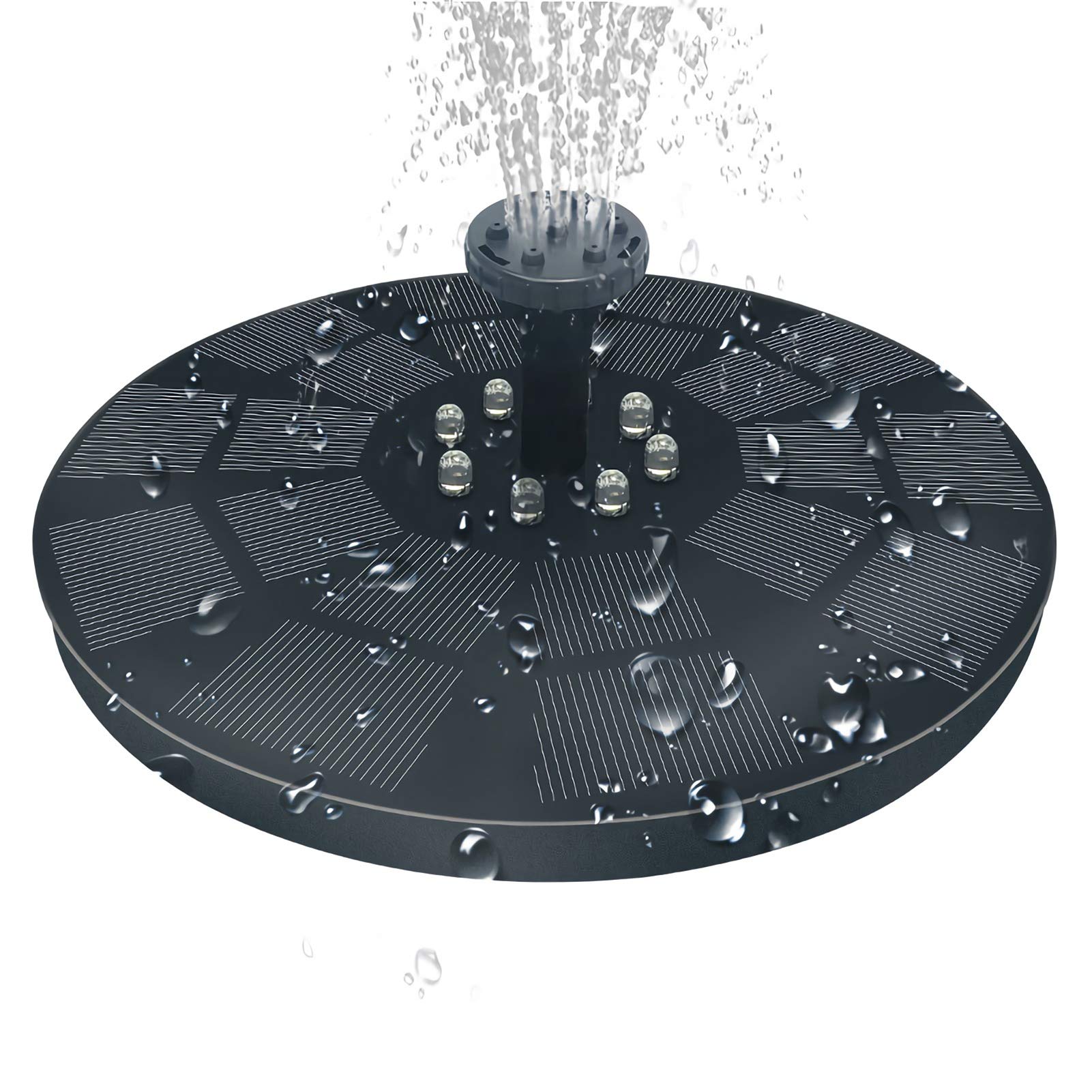 Pompa Solare per Acqua con Pannello Solare da 3 W e Batteria di Backup da 1600 mAh - Fontana Galleggiante con 7 Motivi di Spruzzo e Illuminazione a LED - Pompa Esterna Automatica