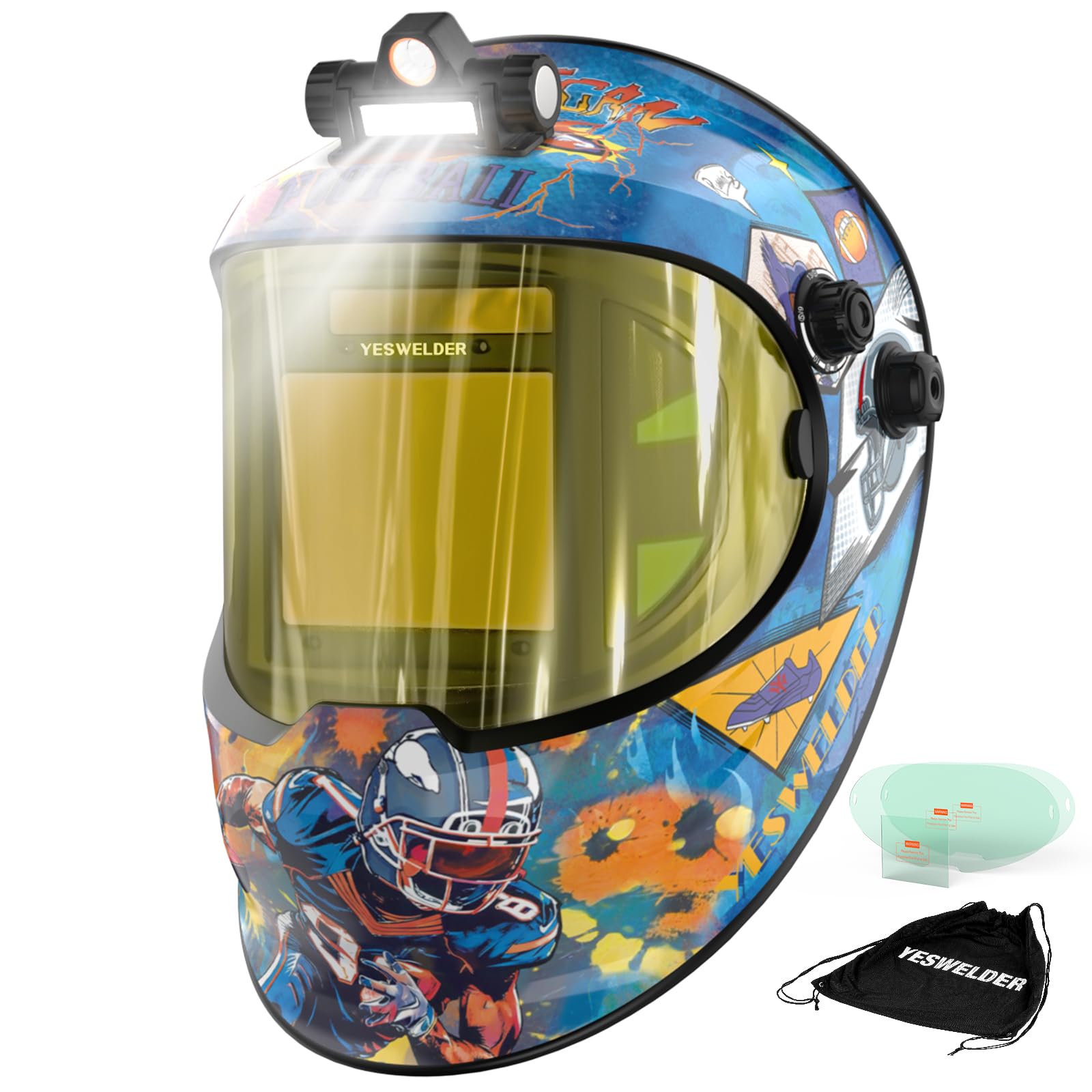 YESWELDER Auto Darkening Welding Helmet with LED, 180° View, LYG-Q800D-AF