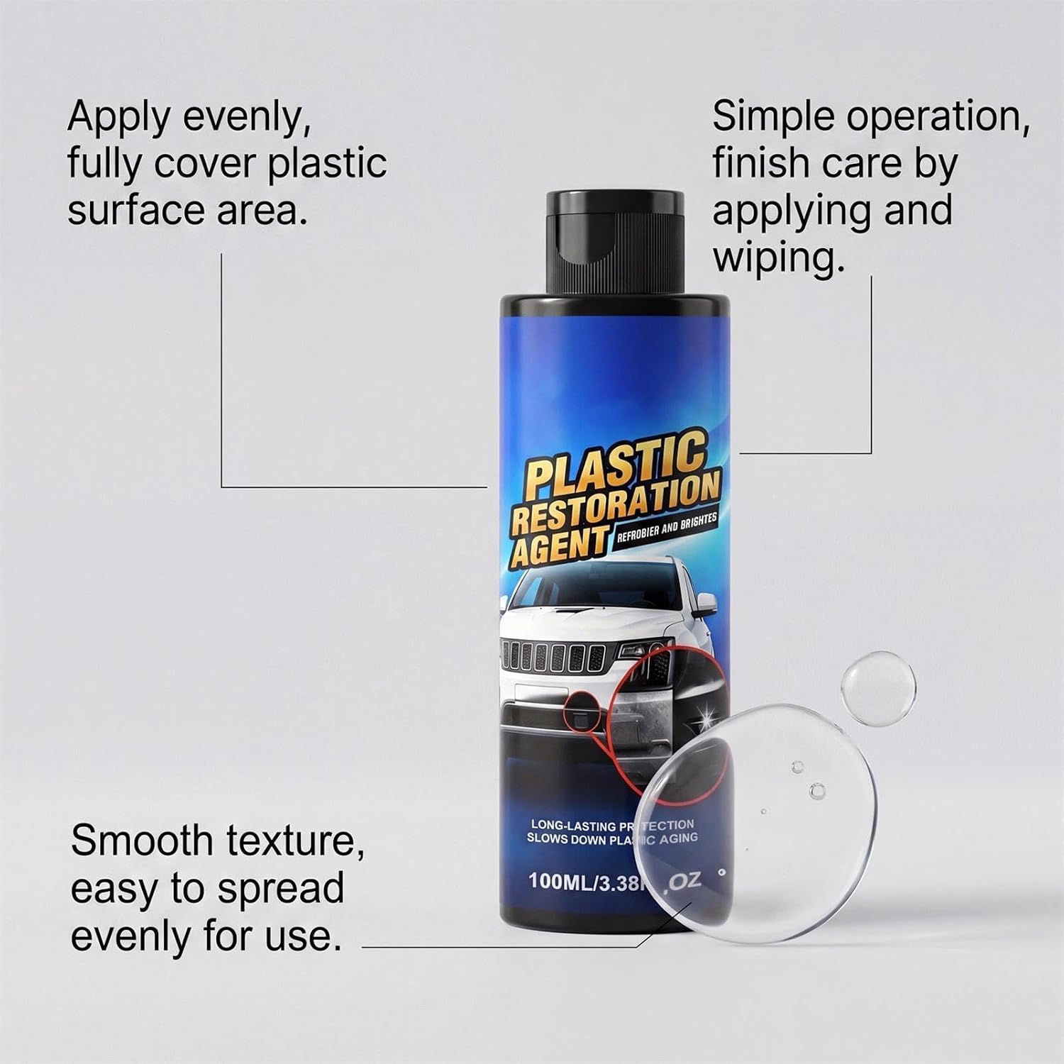 Trim Restorer - 100ml Long Lasting Scratch Remover - with Sponge Car Interior Restorer | for Vehicle Detailing Steering Wheel Dashboard Interior Exterior Shine