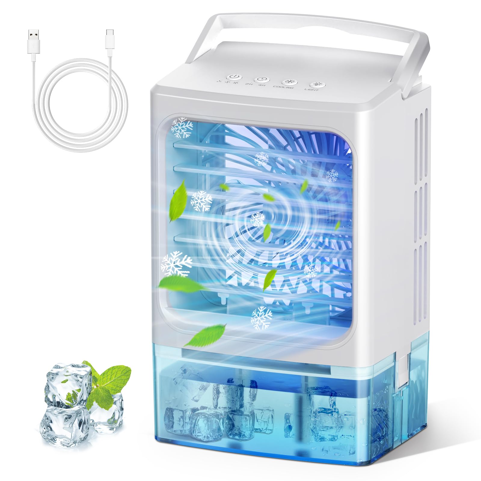 Portable Air Conditioner 3-IN-1 Evaporative Air Cooler 3 Speeds 2 Spray Outlets 900 Visiable Tank 7 Colors Light