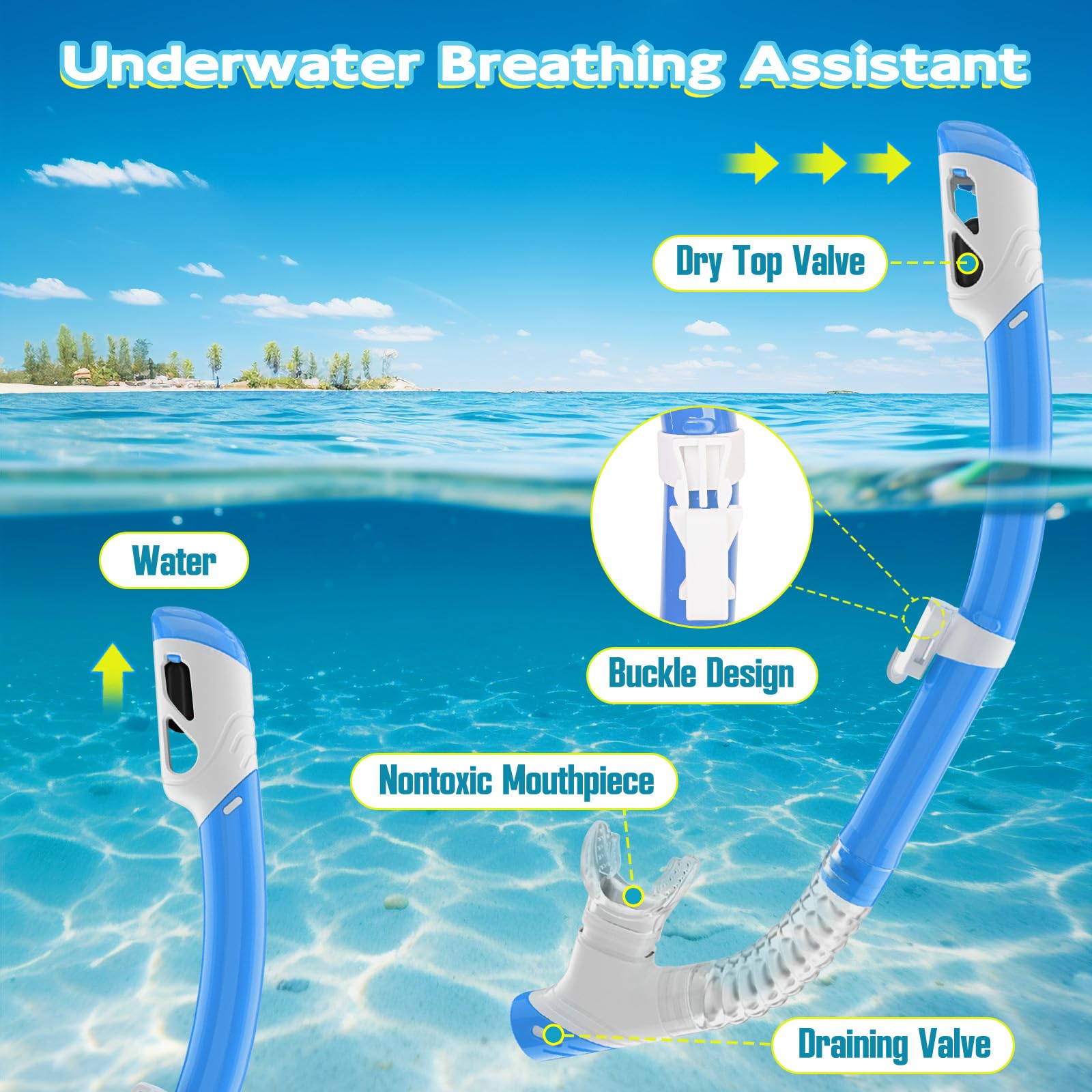 Set da snorkeling per bambini, unisex, maschera da immersione anti-appannamento e boccaglio asciutto, per bambini dai 3 ai 14 anni (blu)