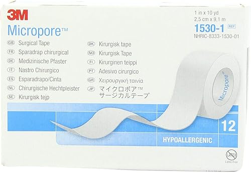 3M Cinta de papel Micropore - Blanco, 1" X 10Yds (caja de 12) (paquete de 2)