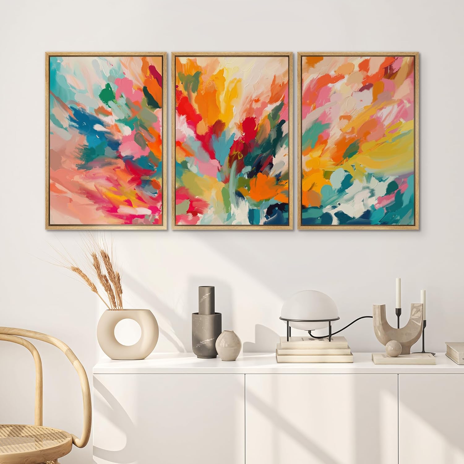 SIGNWIN Framed Canvas Print Wall Art Set Vibrant Energy Abstract with Colorful Bold Brushstrokes Illustrations Modern Art Decorative Rustic Zen for Living Room, Bedroom, Office - 16"x24"x3 Natural 16" x 24" x 3 Panels NATURAL A25-2502-m11
