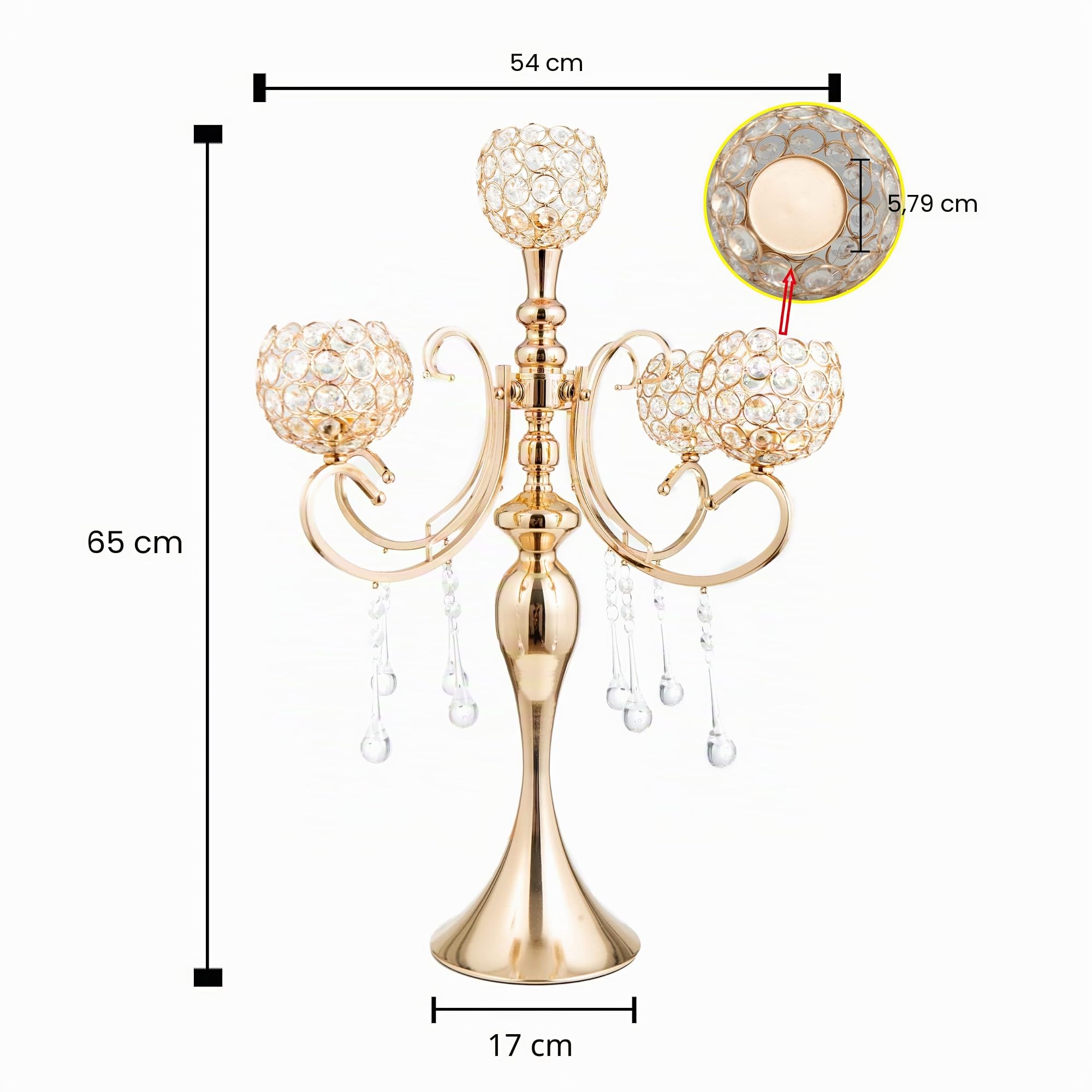 Chandelier Bougeoir Doré à 5 Bras en Cristal Pièces Centrales pour Décoration de Table 65cm de Haut Design Élégant Cadeaux de Mariage