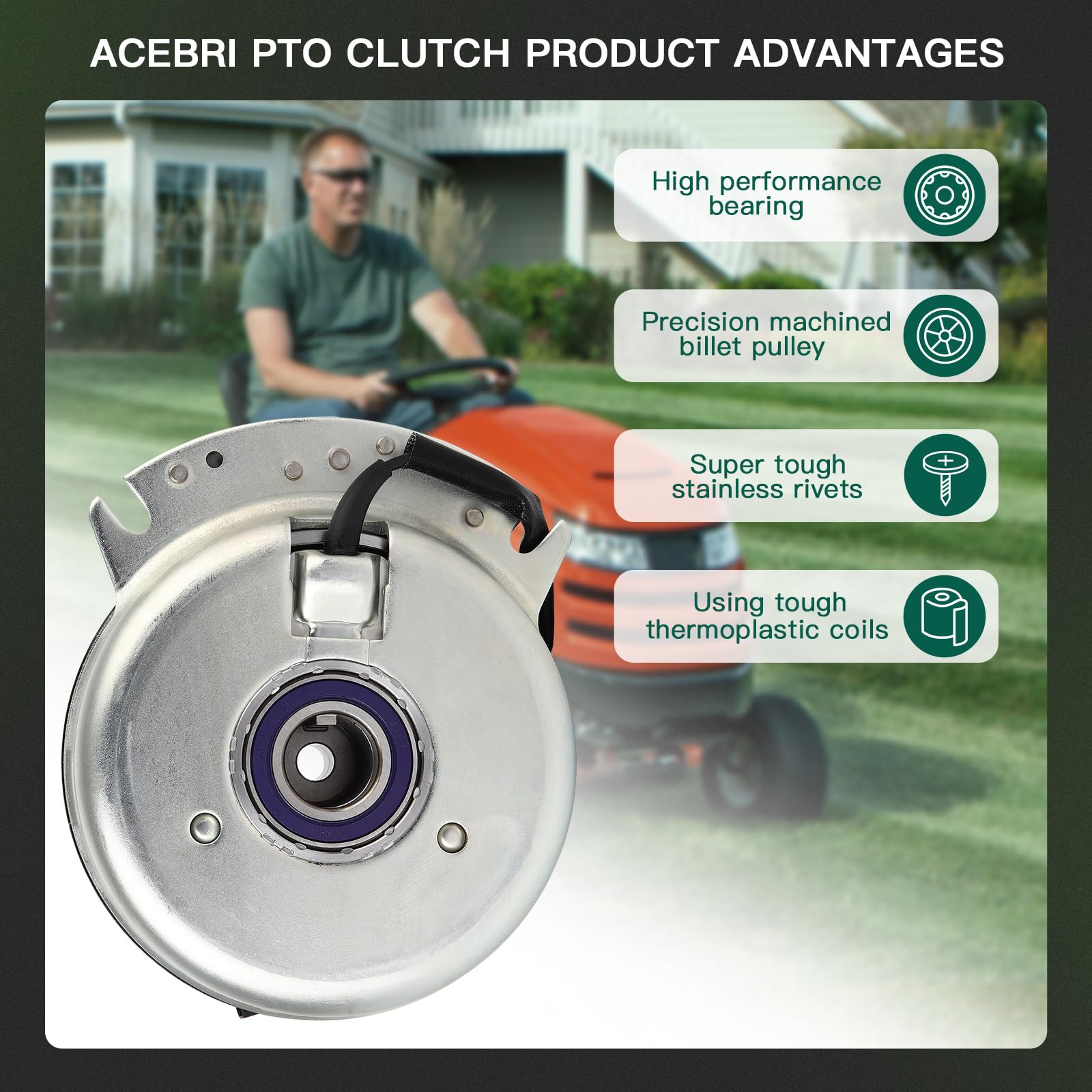 ACEBRI Embrague eléctrico de toma de fuerza para Grass-Hopper 388740 218 430D 220 223 225 226V 227 321D 322D 325 329 428D embrague, para perro grande para cortacésped Hustler 601311 601311K Parte