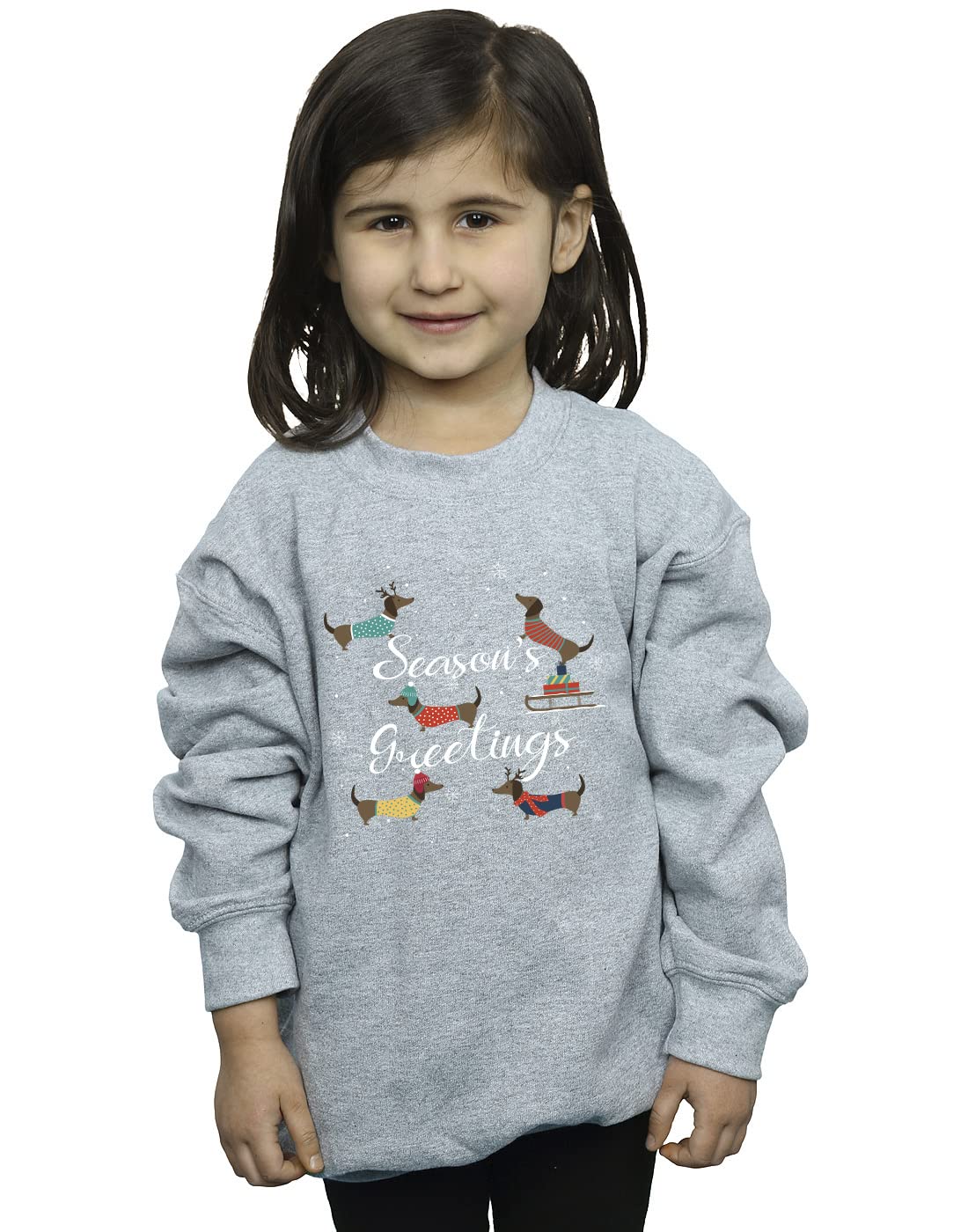 Absolute Cult Girls Sport Grey Christmas Pets Christmas Sausage Dog Seasons Greetings Sweatshirt 7-8 Years