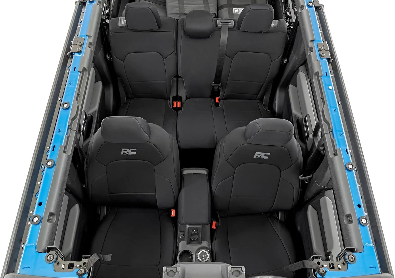 Rough Country Neoprene Seat Covers for Ford Bronco 4-Door (2021-2025 w/No Rear Folding Armrest) - Waterproof & UV Resistant, 4-Layer Protection with Foam Padding, Front & Rear Seat Cover Set