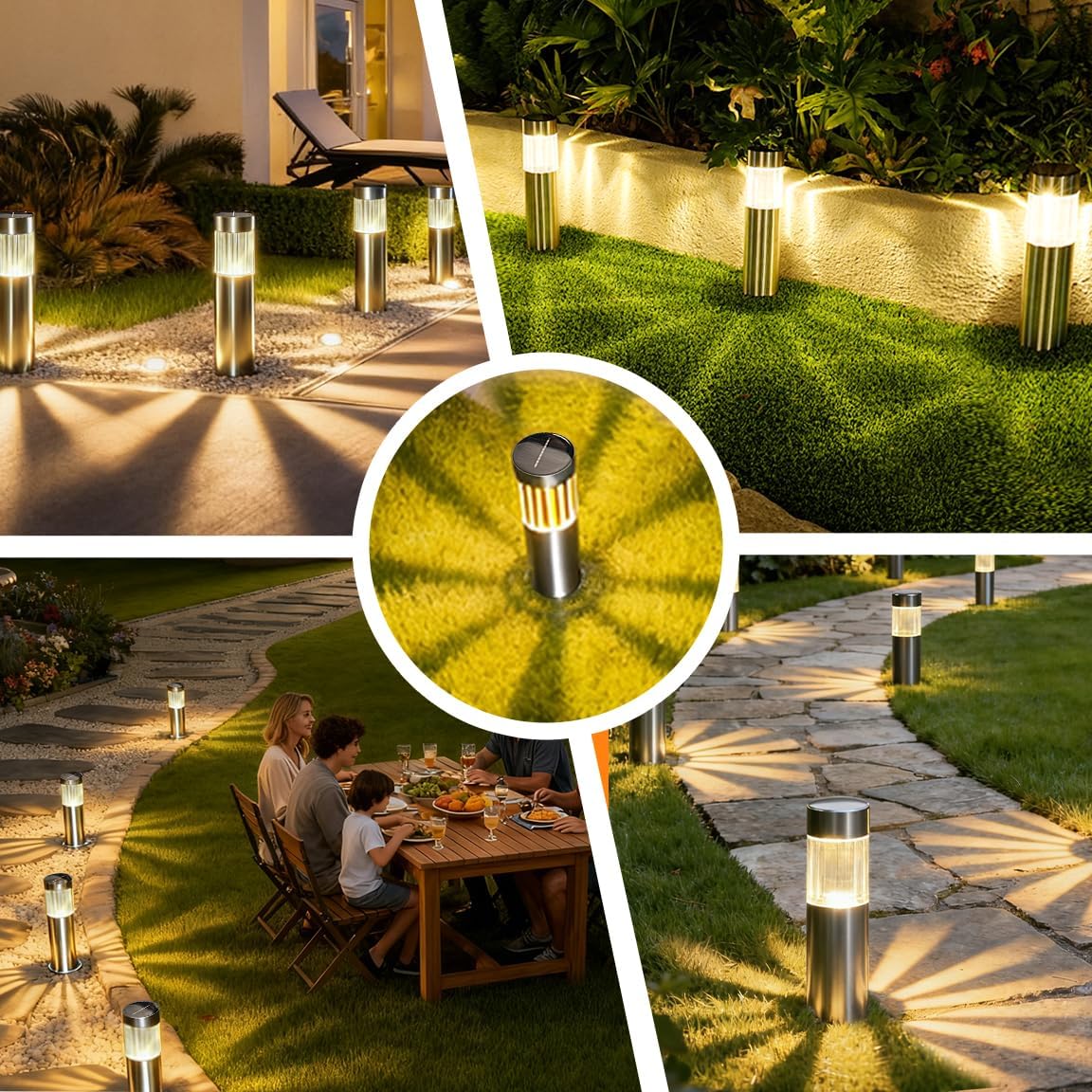6 Pack Solar Lights Outdoor Waterproof IP65, Bright 35LM 3000K LED Pathway Lamps, Dusk to Dawn Solar Outdoor Lighting, Decorative Garden Lights for Front Porch, Entryway, Poolside, Backyard Decor