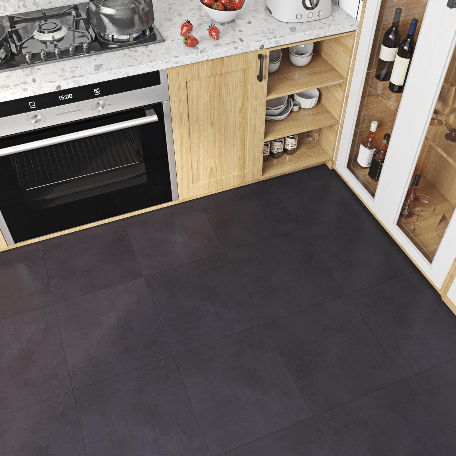 DCSYOG 24 stuks pvc-vloerbedekking, zelfklevend, 60 x 30 cm, vinylvloer, zelfklevende vloertegels, waterdicht, voor woonkamer, keuken, kantoor (zwart DCSYOG 24 stuks pvc-vloerbedekking, zelfklevend, 60 x 30 cm, vinylvloer, zelfklevende vloertegels, waterdicht, voor woonkamer, keuken, kantoor (zwart