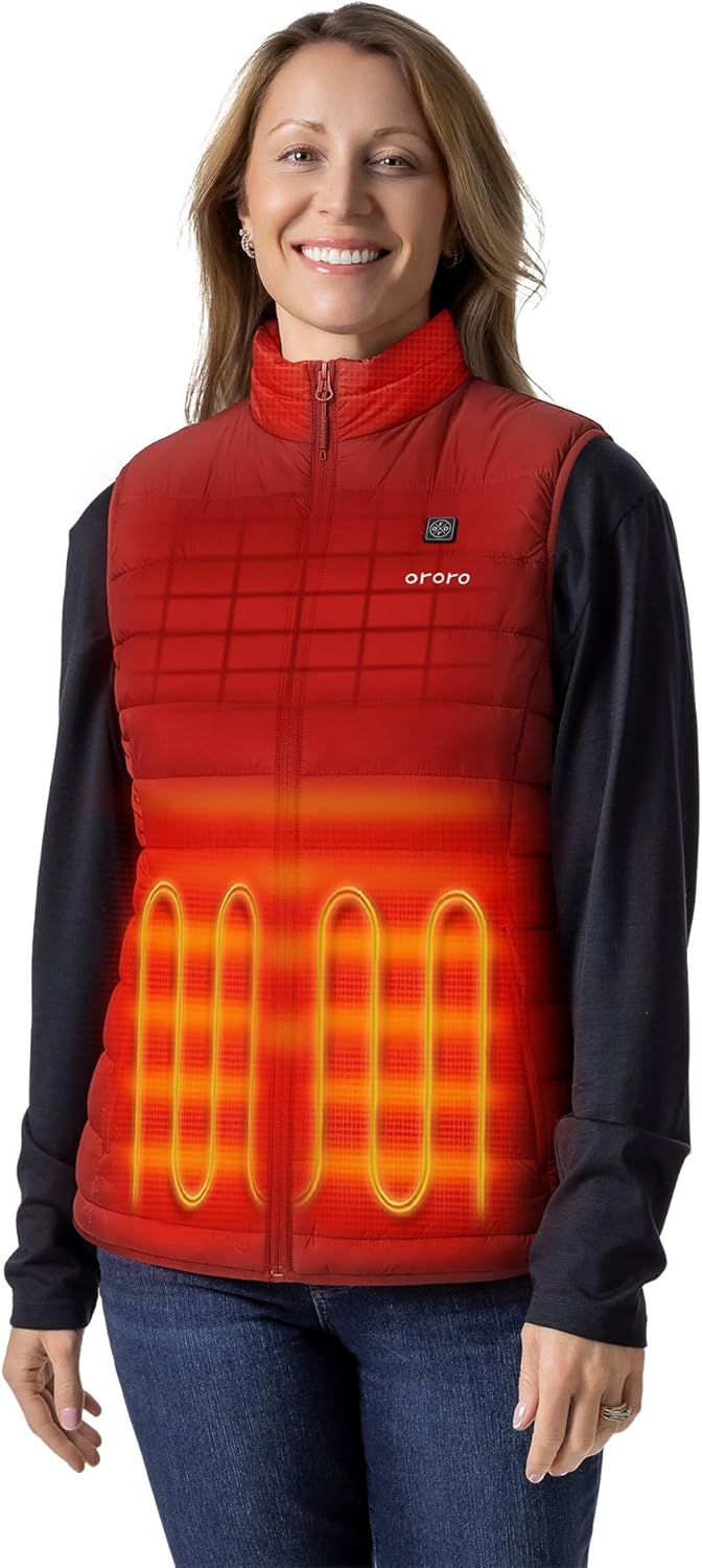 ORORO Women's Upgraded 5-Zone Heated Vest with USB-C Rechargeable Battery, Lightweight Heated Puffer Vest