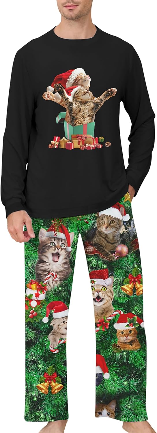 ALISISTER Mens Christmas Pajamas Set Long Sleeve Pjs Shirt and Pants 2 Piece Xmas Sleepwear