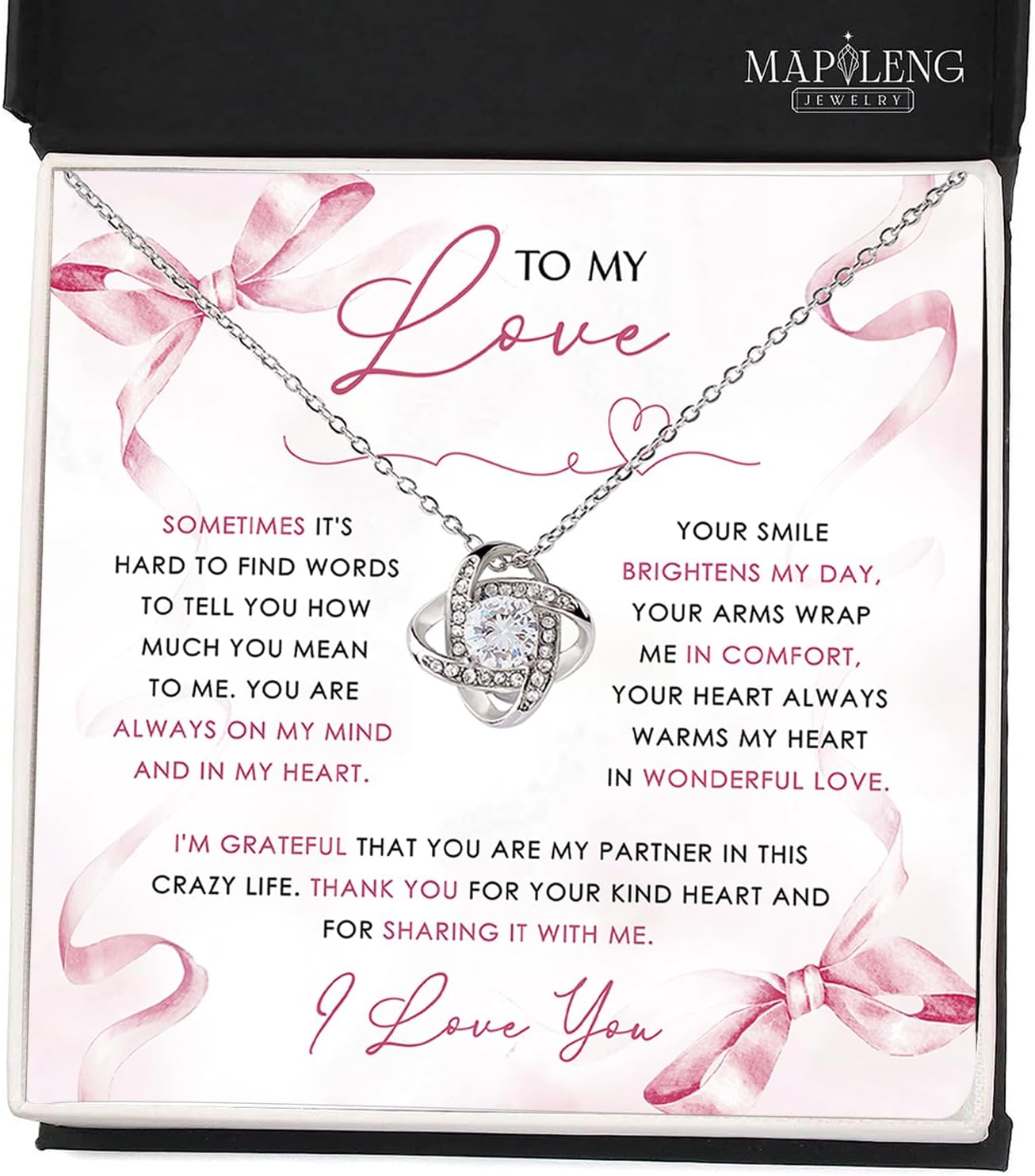 To My Love – Premium Love Knot Necklace Gift Set with Elegant Jewelry Box & Heartfelt Message Card, A Timeless Symbol of Endless Love, Meaningful Keepsake She Will Cherish Forever - Image 5